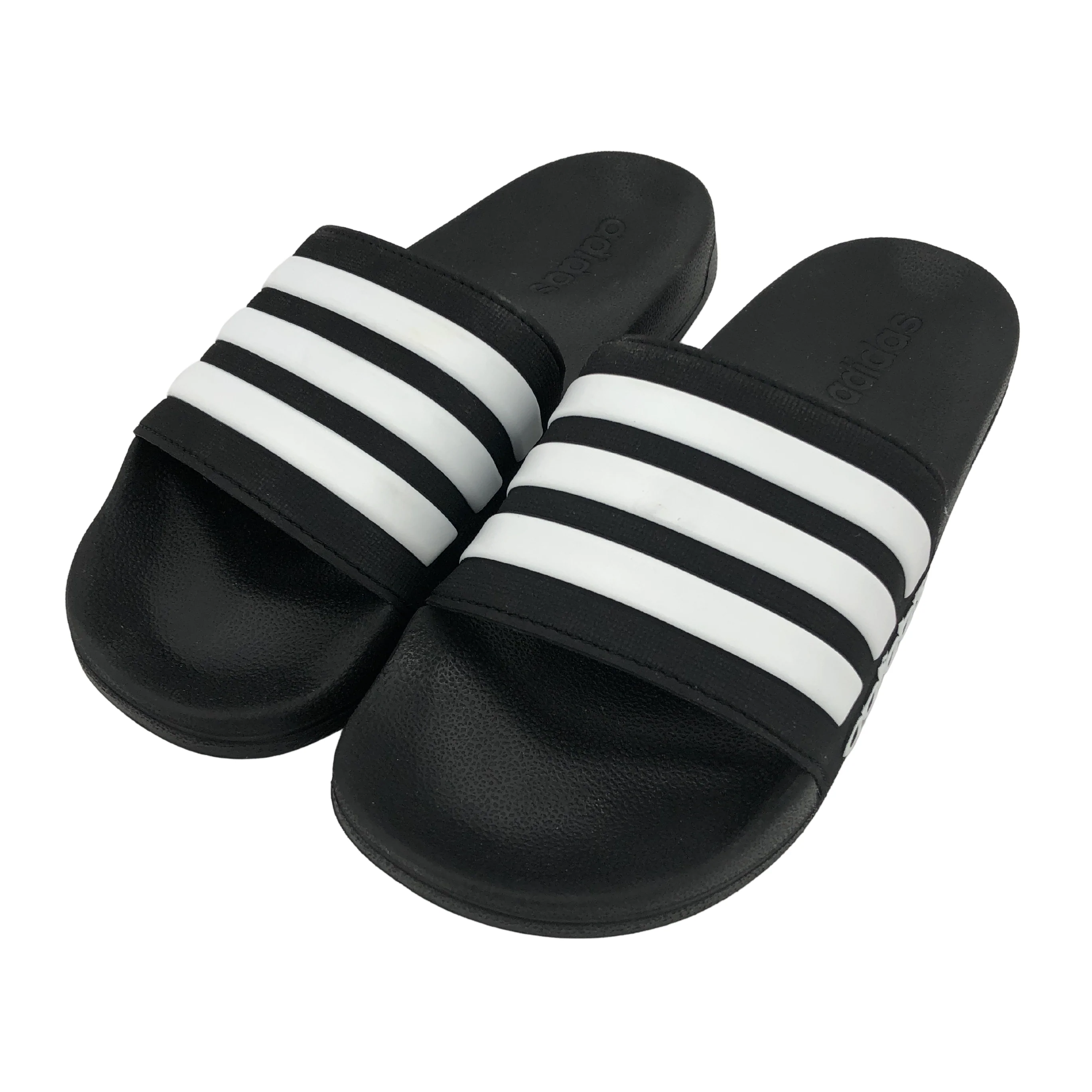 Adidas Adilette Aqua Sandals: Black with Classic White Stripes / Slip On / Various Sizes