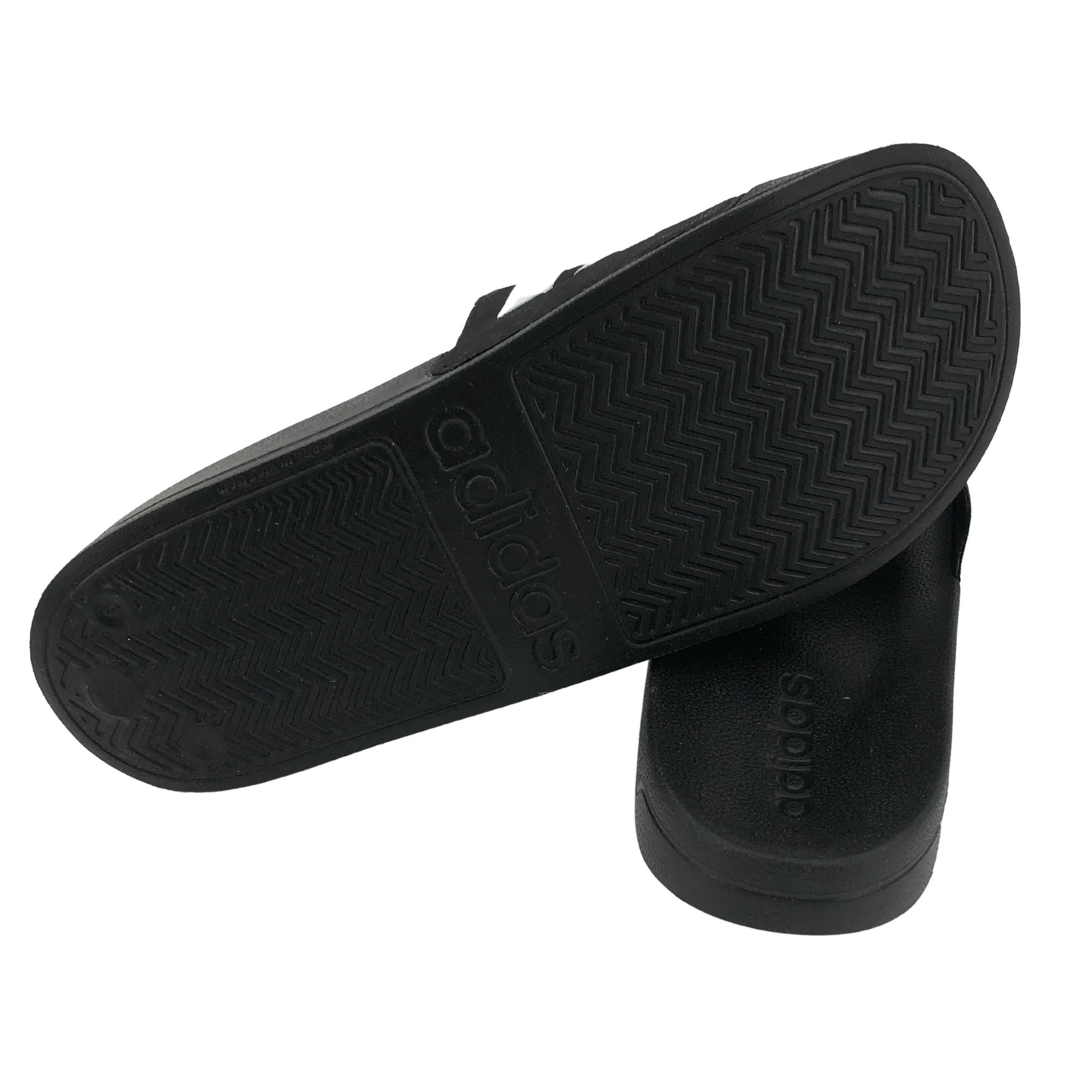 Adidas: Adilette Sandals / Shower Slides / Black with Classic White Stripes / Slip On / Size 7Adidas: Adilette Sandals / Shower Slides / Black with Classic White Stripes / Slip On / Size 7