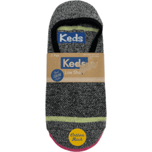 Keds Women's Socks / 2 Pack / Low Show Socks / Grey and Pink / Shoe Size 4-10