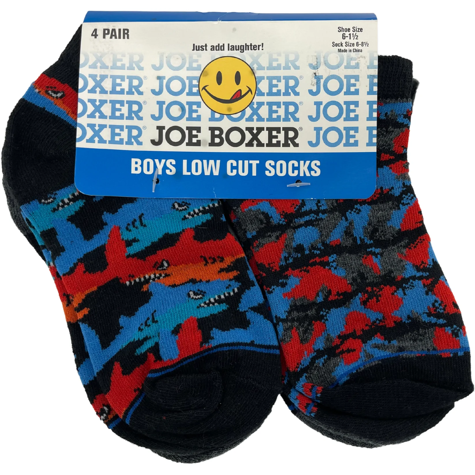 Joe Boxer Boy's Socks / Low Cut Socks / Shark / 4 Pack / Various Sizes
