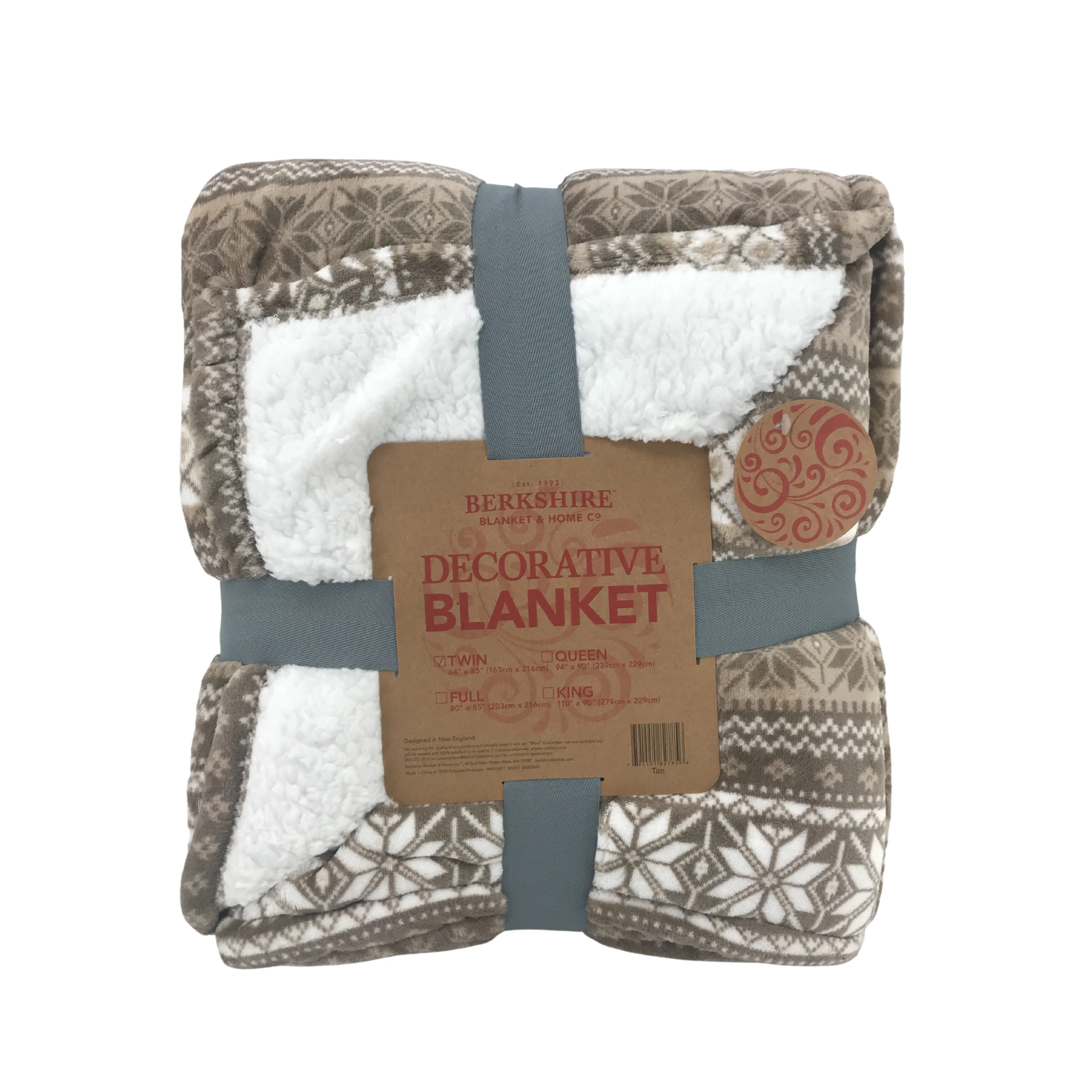 Berkshire Decorative Blanket / Tan / White / Full / Throw Blanket / Snowflake Design