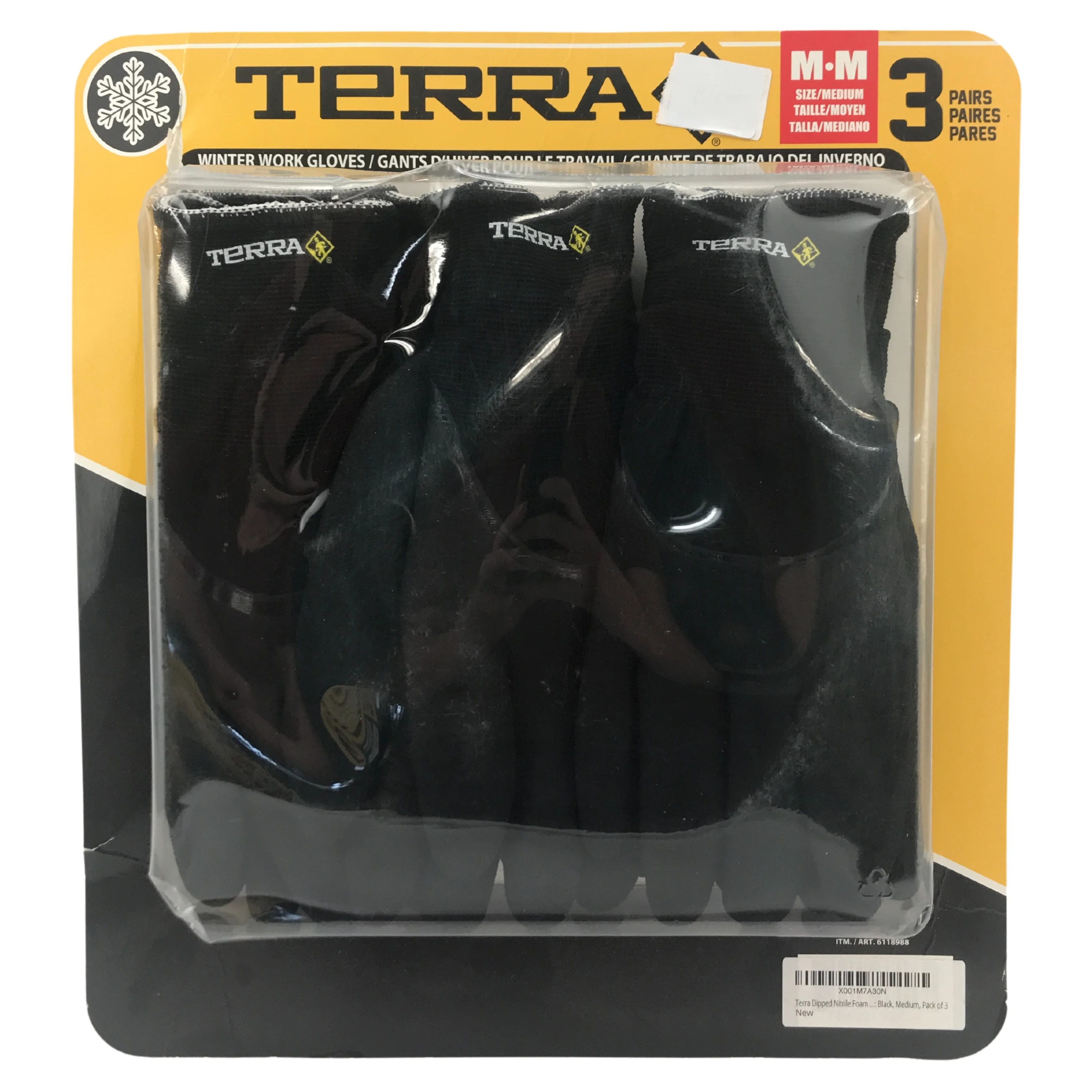Terra Work Gloves / Black / Dipped Nitrile Foam Gloves / Pack of 3 / Various Sizes