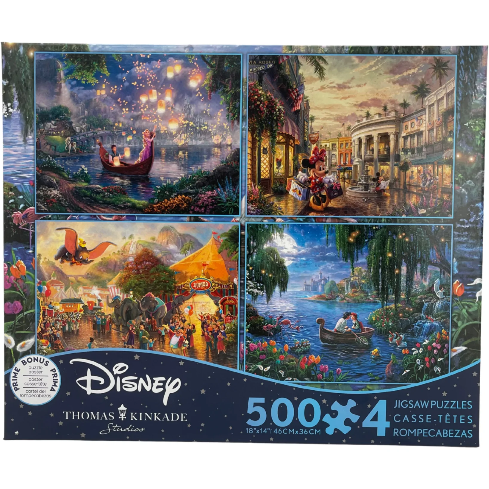 Thomas Kinkade Disney Jigsaw Puzzle / 4 Puzzles with 500 Pieces Each / Disney Movies & Characters