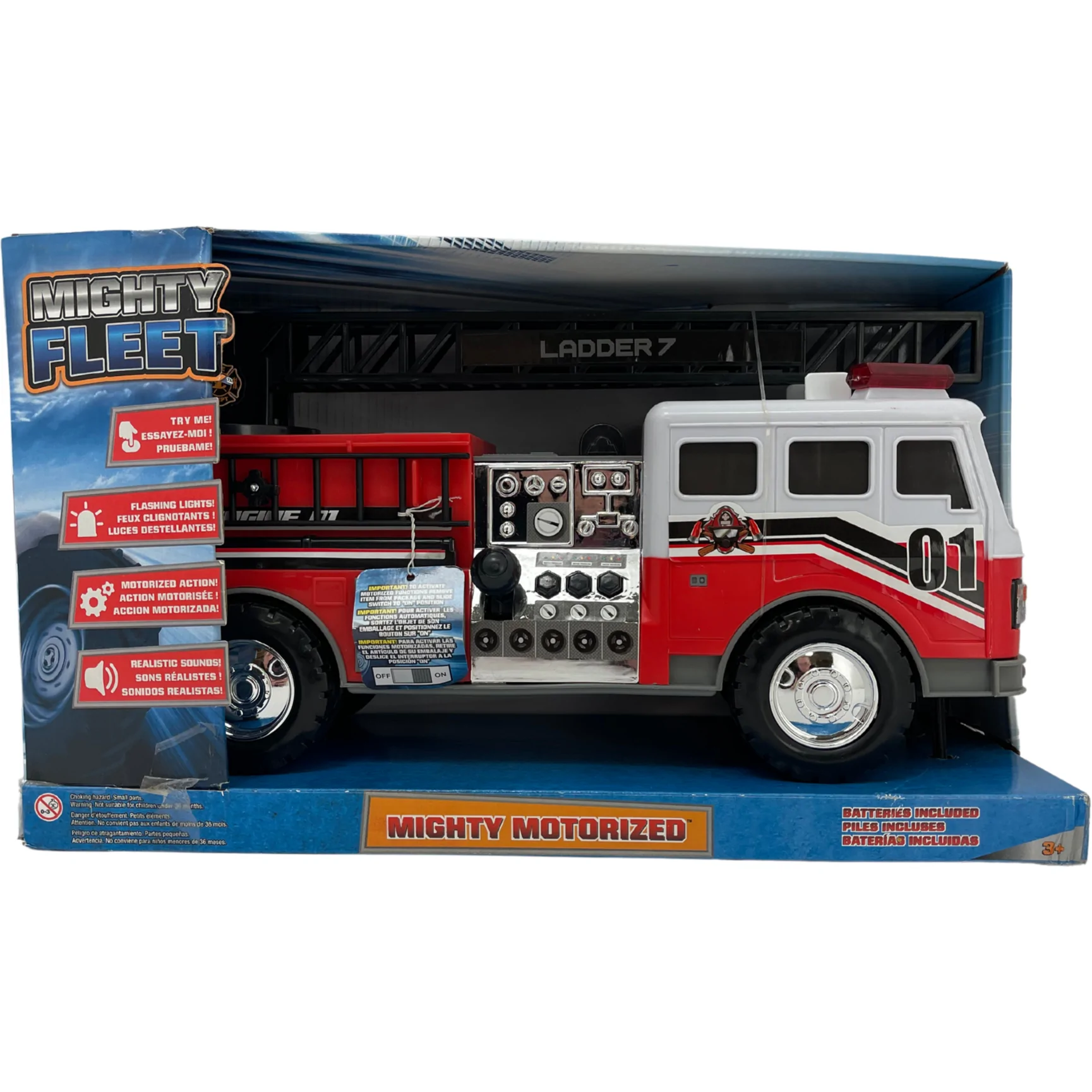 Mighty Fleet Fire Truck Toy / Mighty Motorized / Light & Sound / Red and White Fire Engine **DEALS**