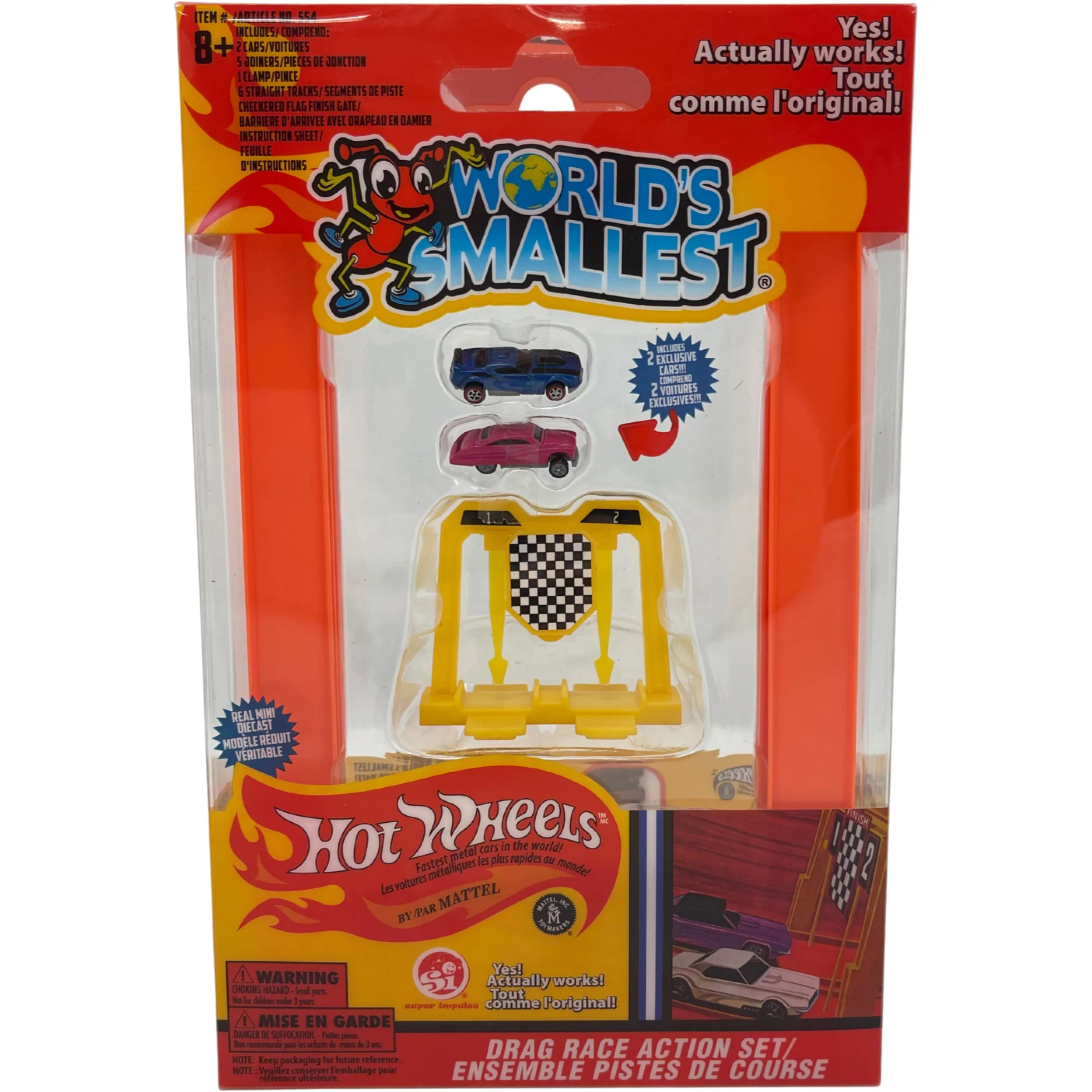 Mattel World's Smallest Hot Wheels Set / Drag Race Action Set / 14 Piece / 2 Cars