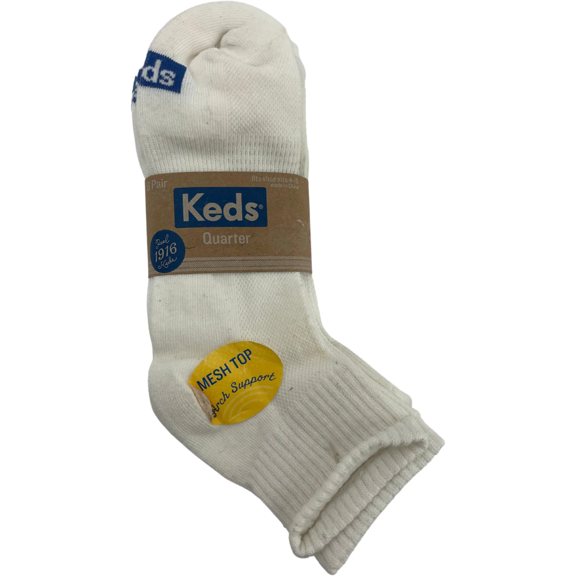 Keds Women's Quarter Length Socks / 6 Pairs / Off-White / Shoe Size 4-10