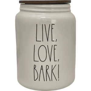 Rae Dunn Pet Treat Jar "Live, Love, Bark" / White / Ceramic / Treat Canister with Lid