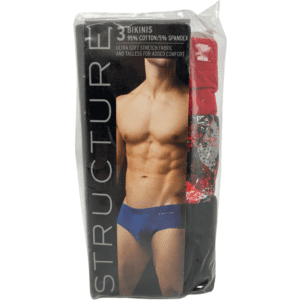 Structure Men's Bikini Briefs / 3 Pack / Men's Underwear / Red, White & Black / Various Sizes
