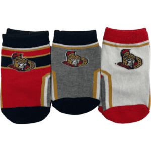 NHL Infant's Socks / Ottawa Senators / 3 Pack / Red, Grey and White / Size 0-9 Months