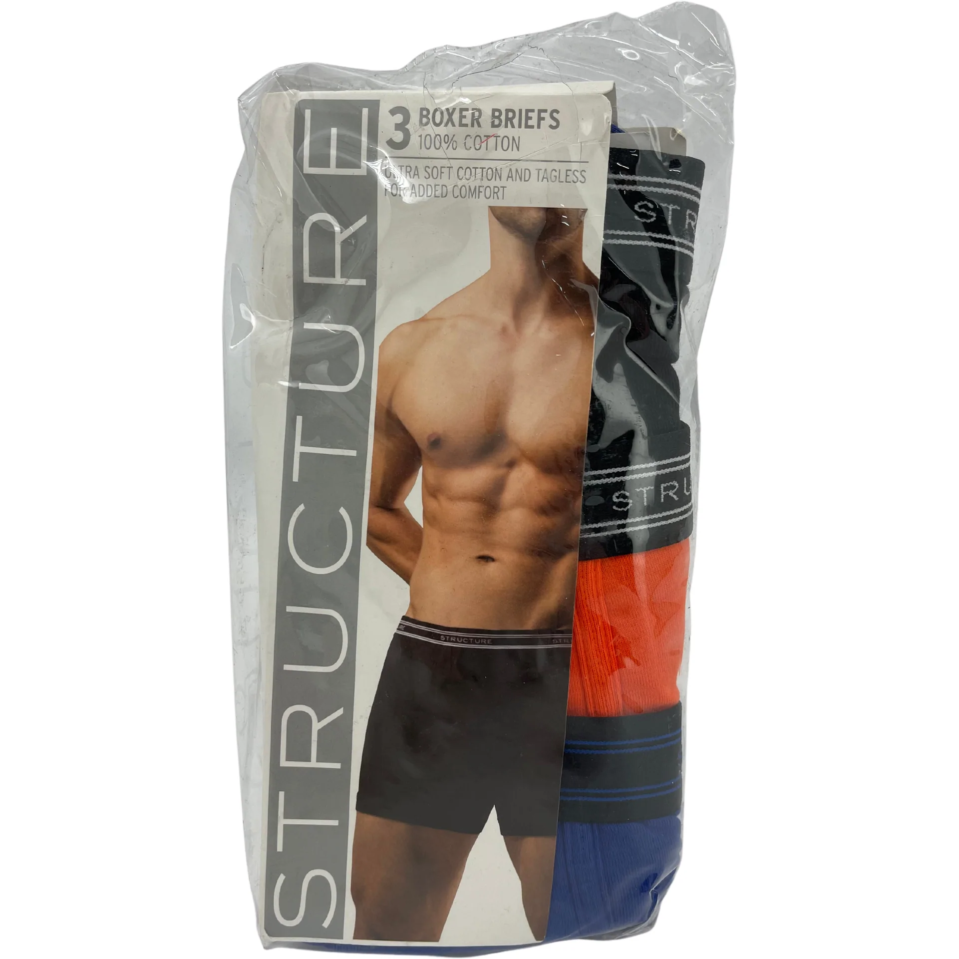Structure Men's Boxer Briefs / 3 Pack / Men's Underwear / Blue, Black & Orange / Size S **No Tags**