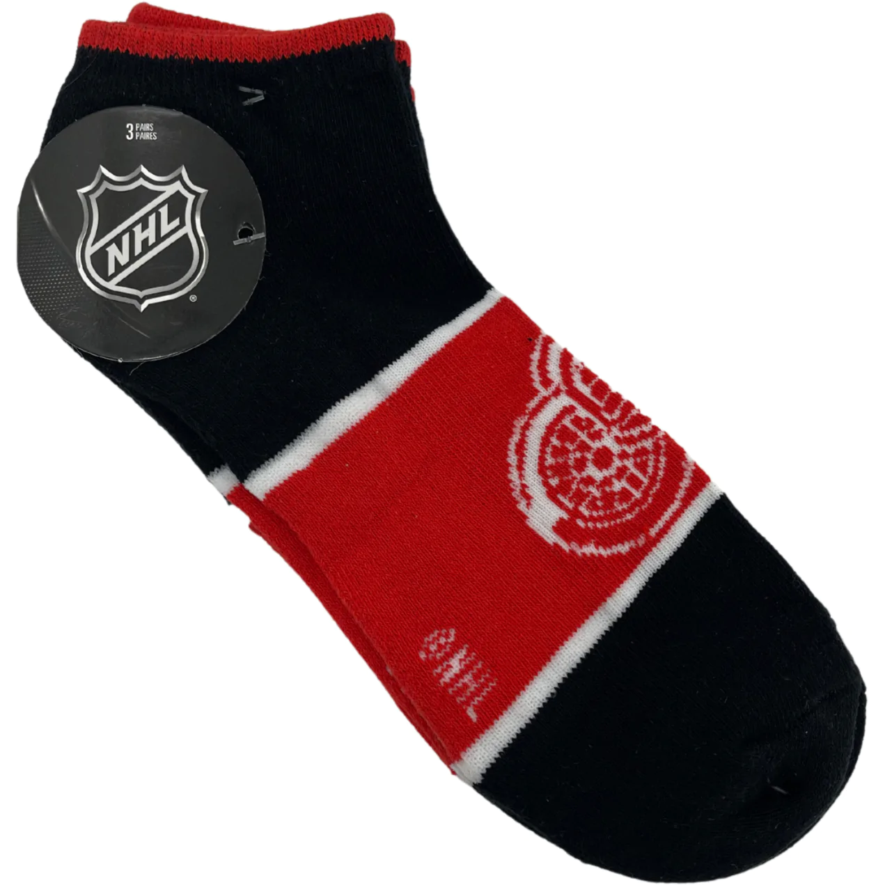 NHL Men's Socks / Detroit Red Wings / Ankle Socks / 3 Pack / Black and Red / Shoe Size 7-12