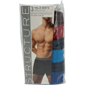Structure Men's Boxer Briefs / 3 Pack / Men's Underwear / Blue & Red / Various Sizes **No Tags**