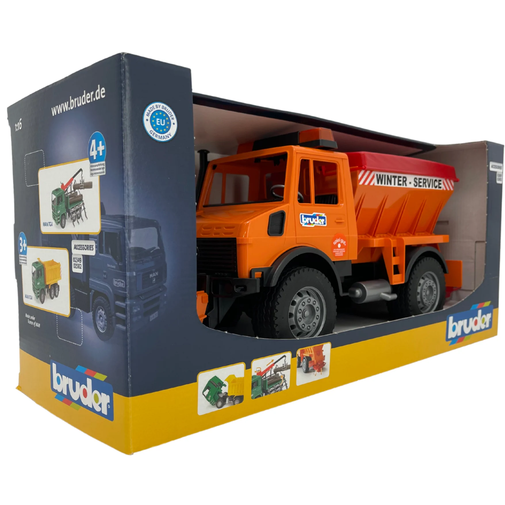 Bruder Snow Plow Toy / Winter Service Toy Truck / Road Maintenance Toy / Orange & Red