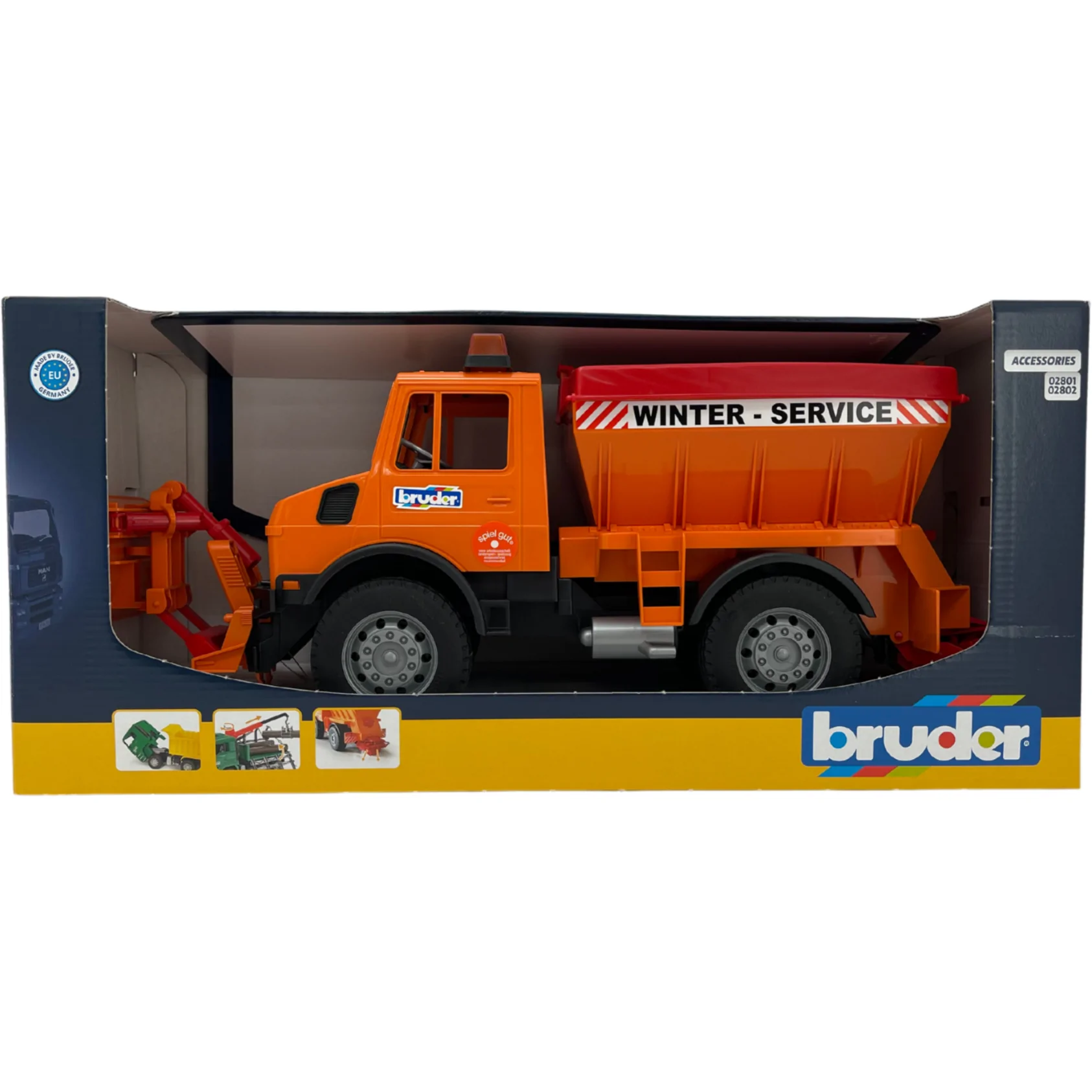 Bruder Snow Plow Toy / Winter Service Toy Truck / Road Maintenance Toy / Orange & Red