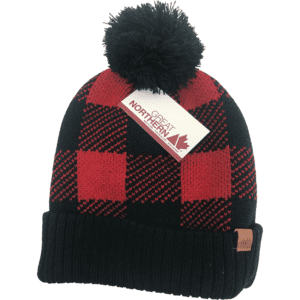 Great Northern Ladies Winter Hat / Winter Toque / Red Plaid / Pompom