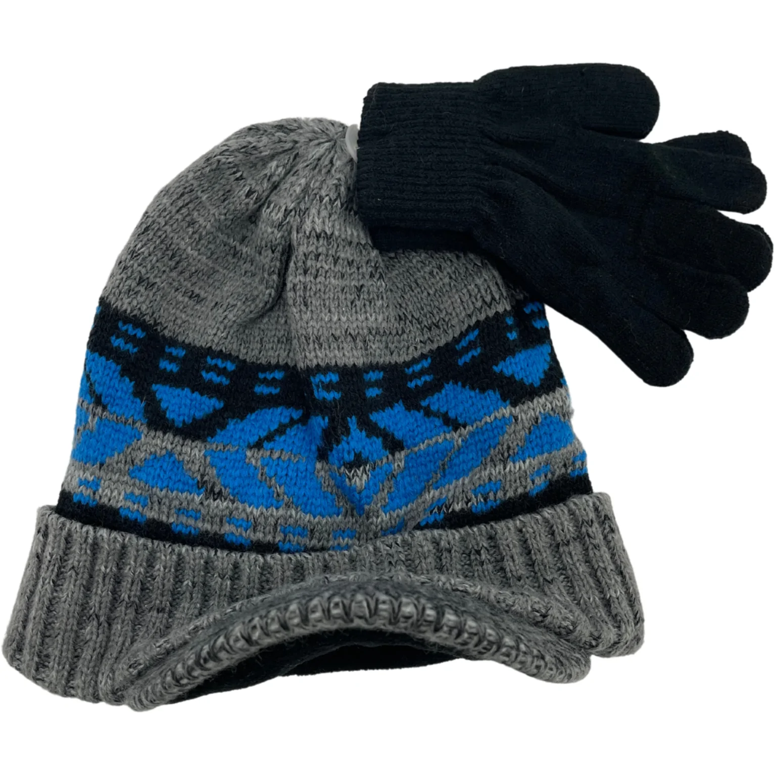 Children's Winter Hat & Glove Set / Blue, Black & Grey / Kid's Winter Toque / Size 8-20