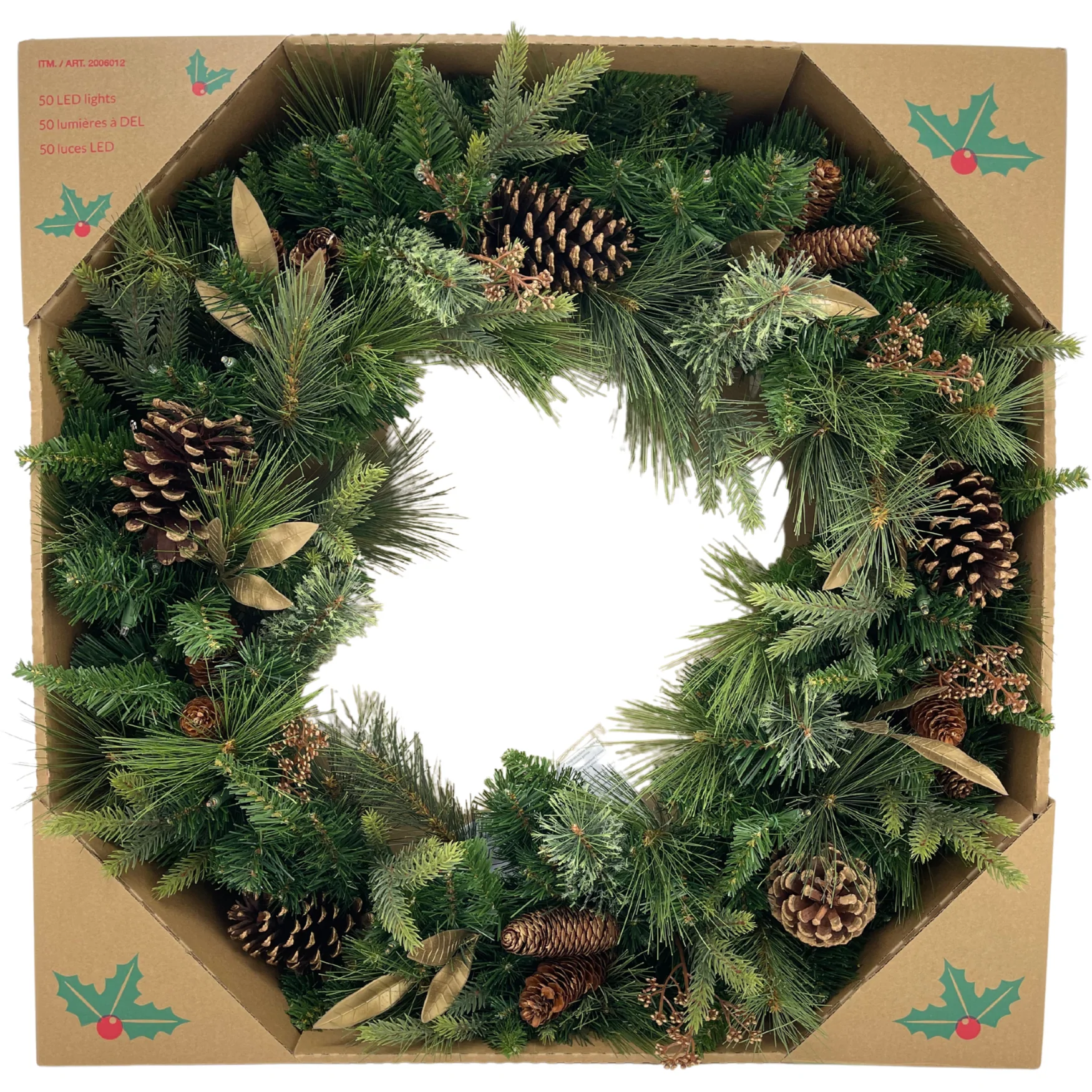 Home Decor Christmas Wreath with LED Lights / 32" Wreath / Synthetic Needles / 50 Dual Colour LED Lights
