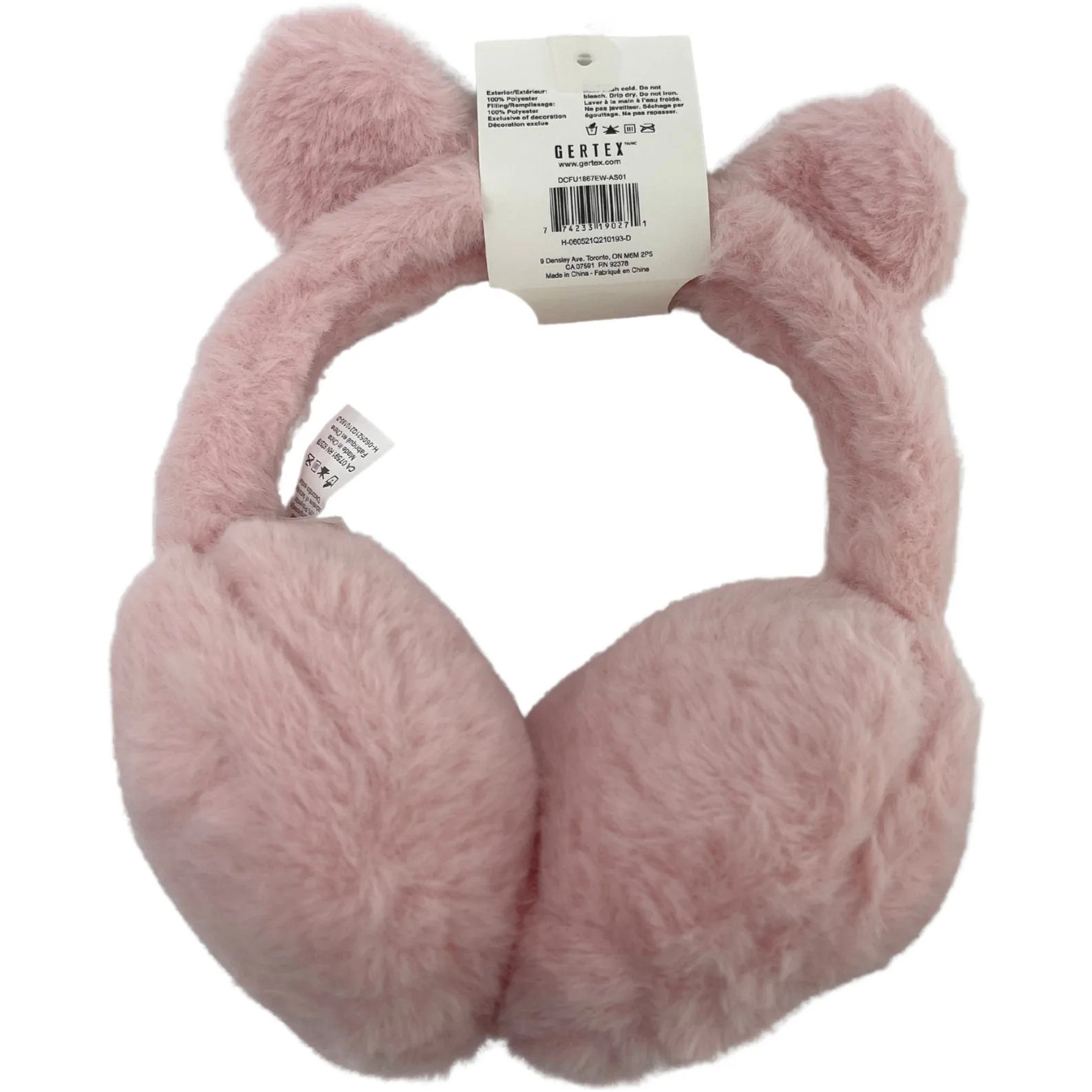 Densley & Co Girl's Youth Earmuffs / Outdoor Winter Gear / Light Pink with Ears