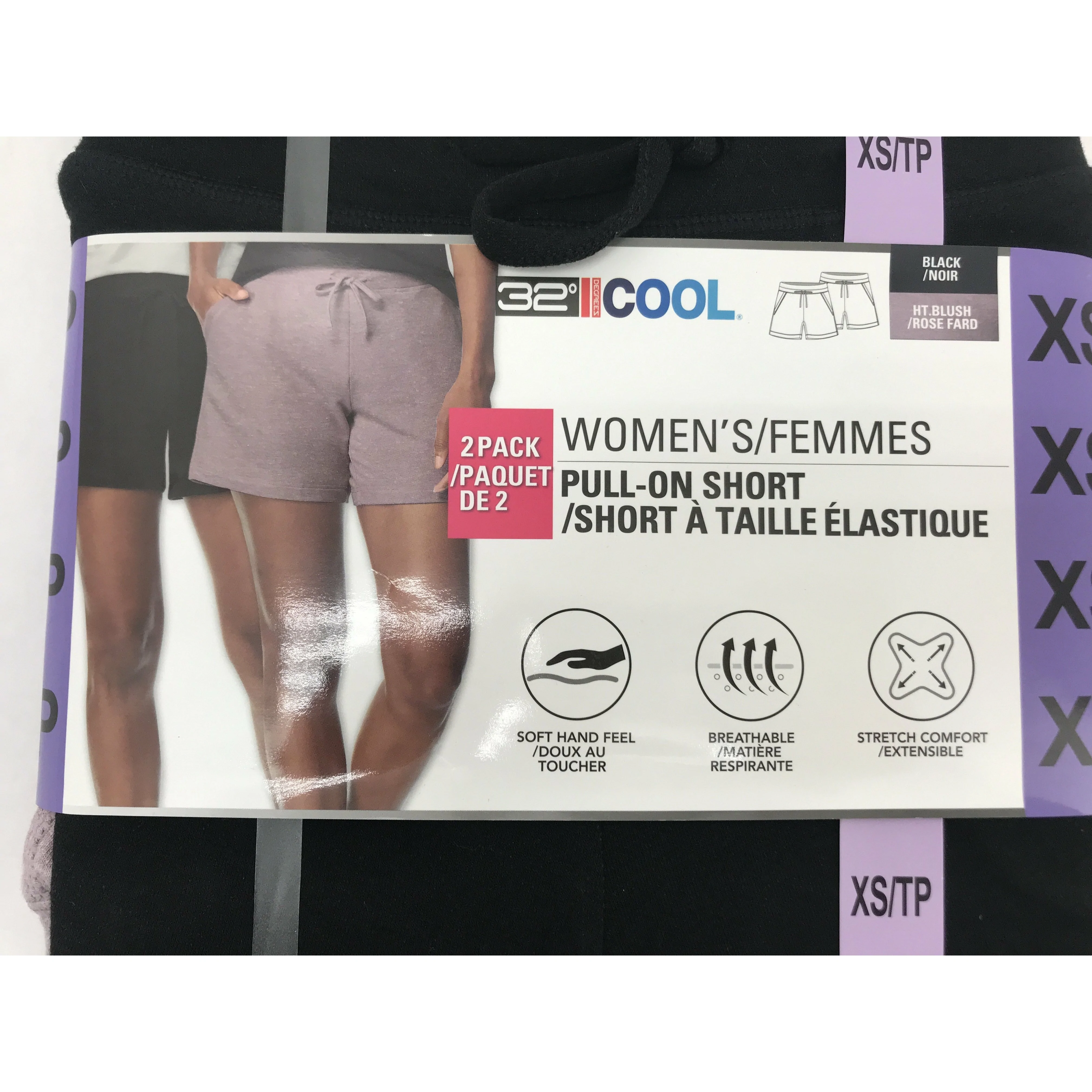 32 Degree Cool Women's Short's / Pull On Shorts / Lounge Shorts / 2 Pack / Black & Blush / Various Sizes