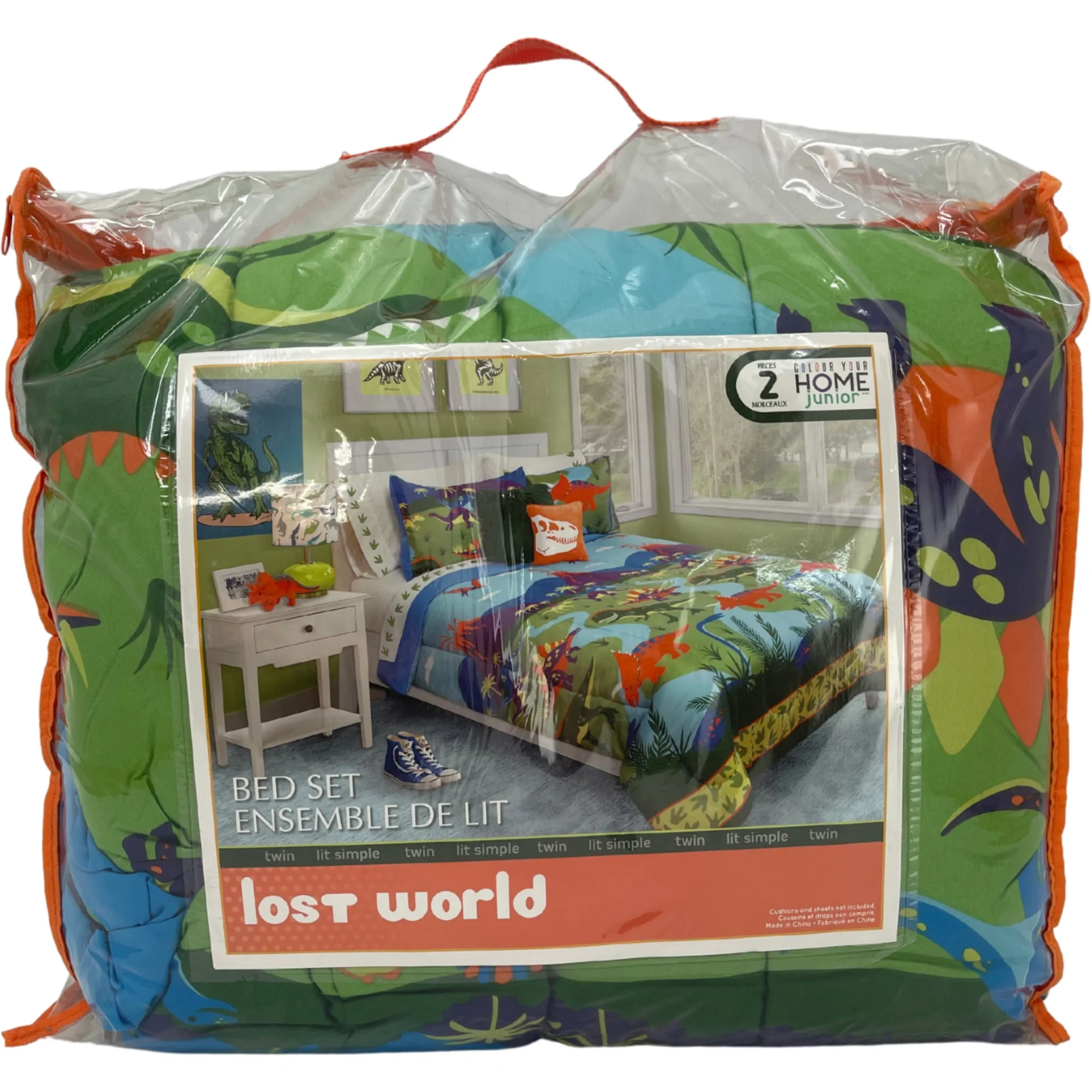 Kids Twin Comforter Set / Lost World / Dinosaur Theme / 2 Piece Set / Multicoloured