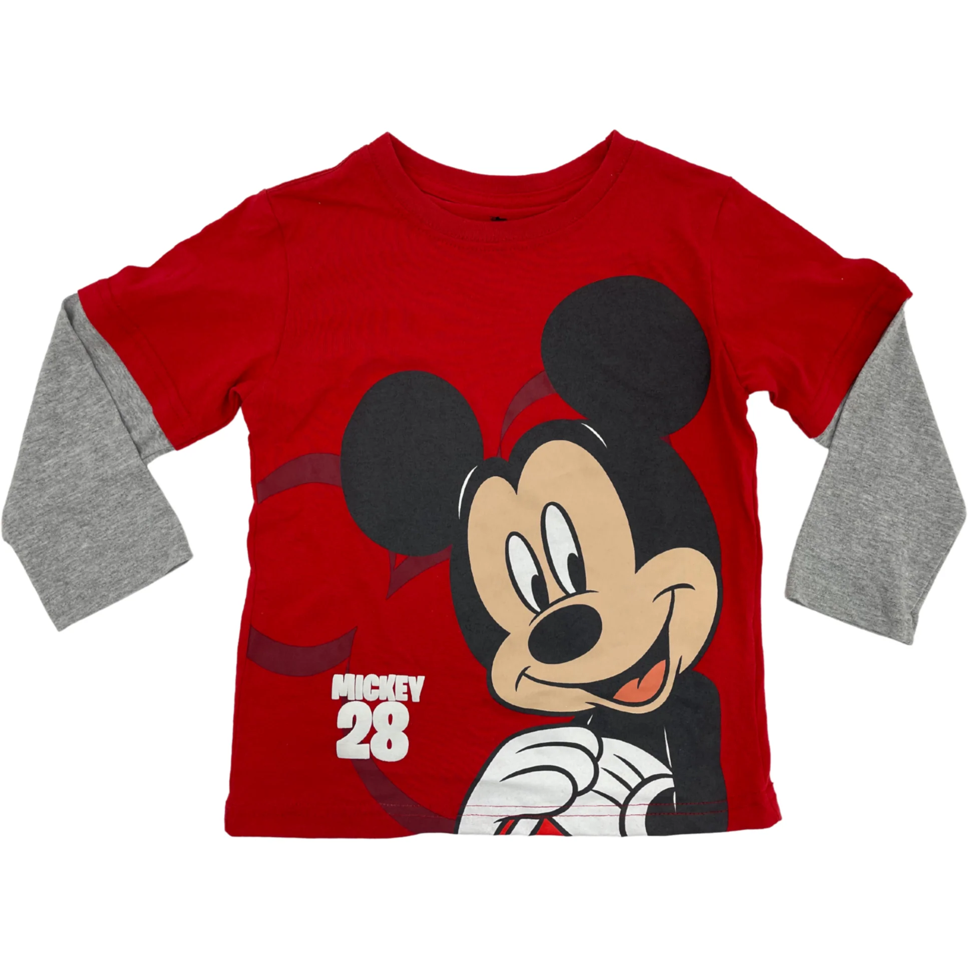Disney Junior Boy's Long Sleeve Shirt / Mickey Mouse / Red & Grey / Size 4T