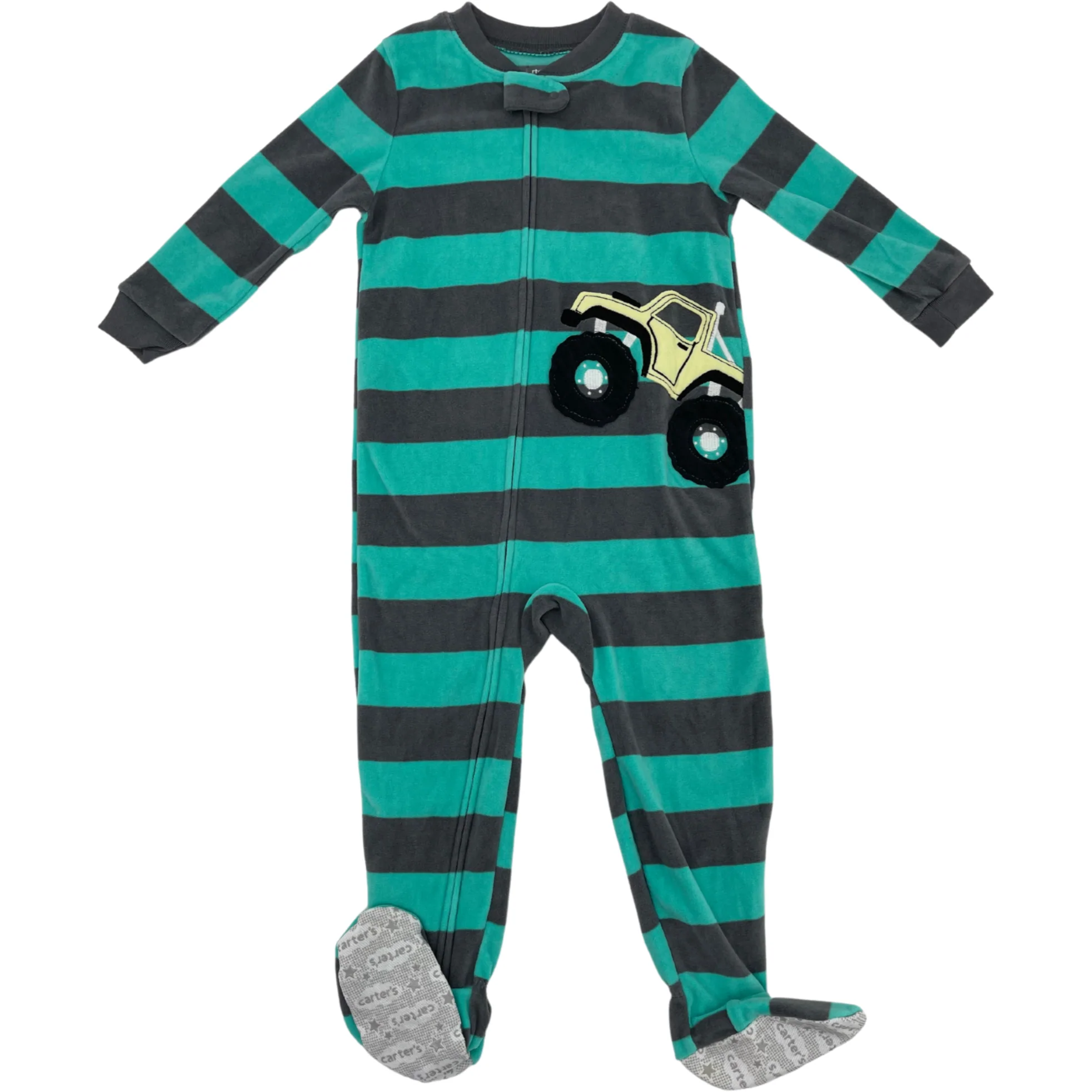 Carter's Toddler Boy's Sleeper / One Piece Pyjama / Green & Grey / Monster Truck Theme / Size 3T