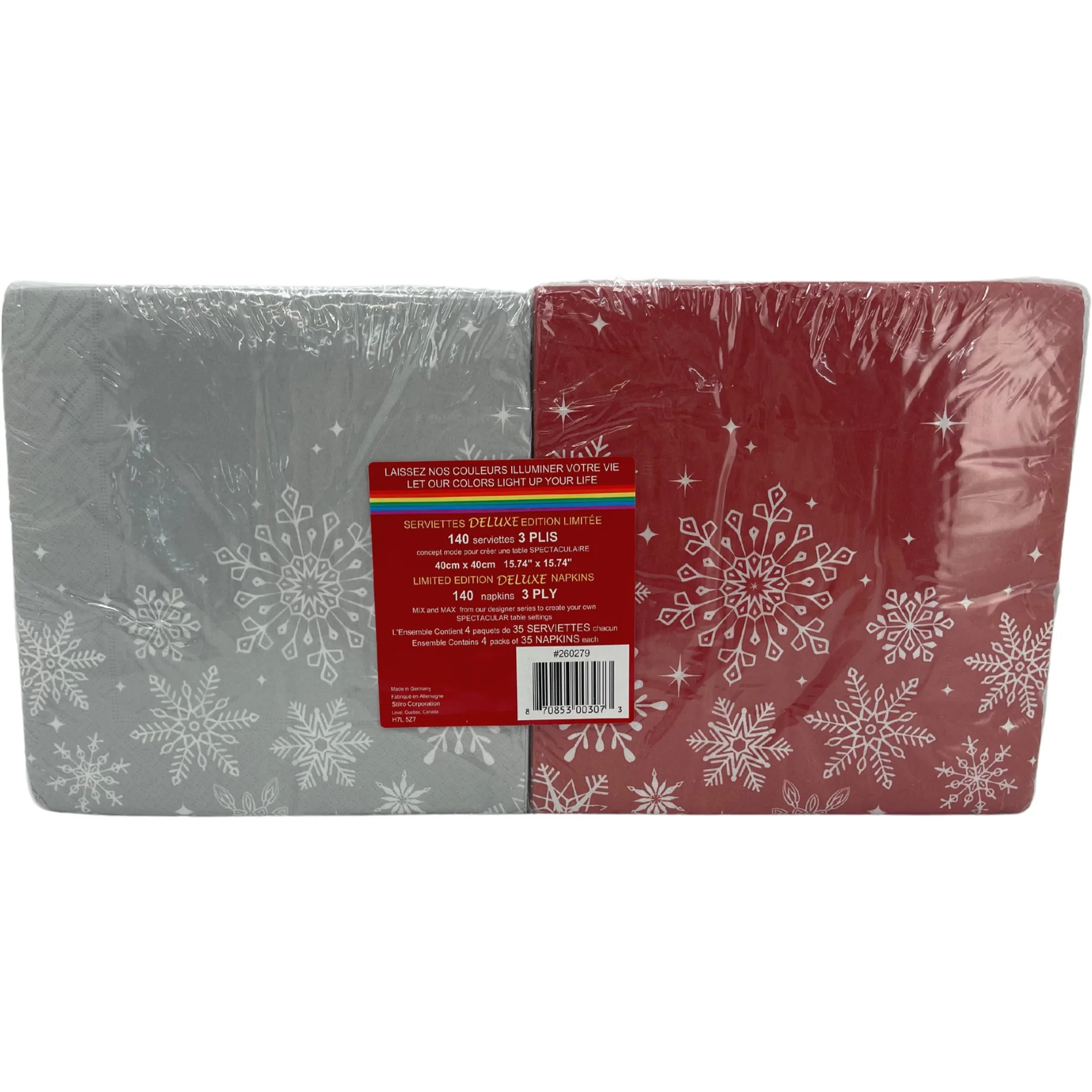 Holiday Napkins / 4 Packs / Green, Red, White & Grey / 140 Napkins / 3 Ply