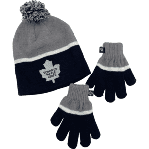 NHL Toddler Toronto Maple Leafs Winter Hat with Gloves Set / Official NHL Apparel / Blue & Grey