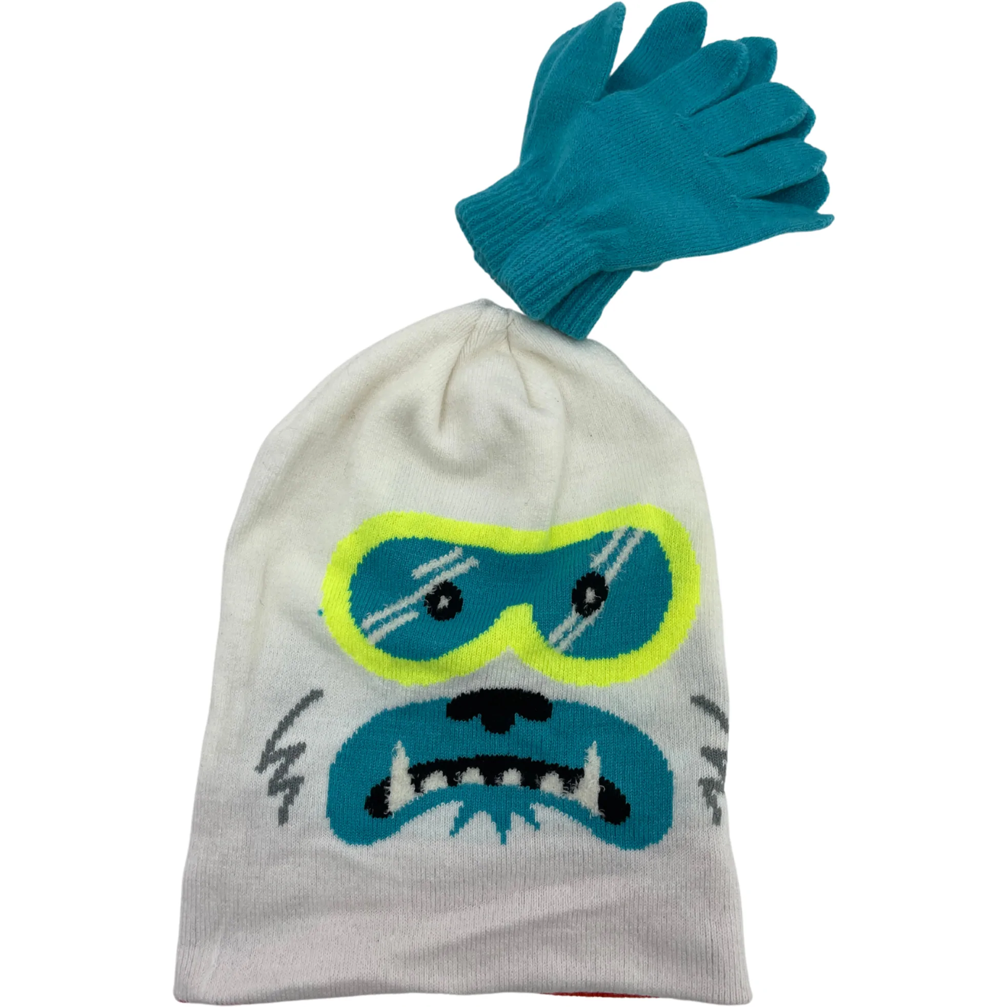 Children's Winter Hat & Gloves Set / White, Blue & Orange / Kid's Winter Toque / Size 8-20