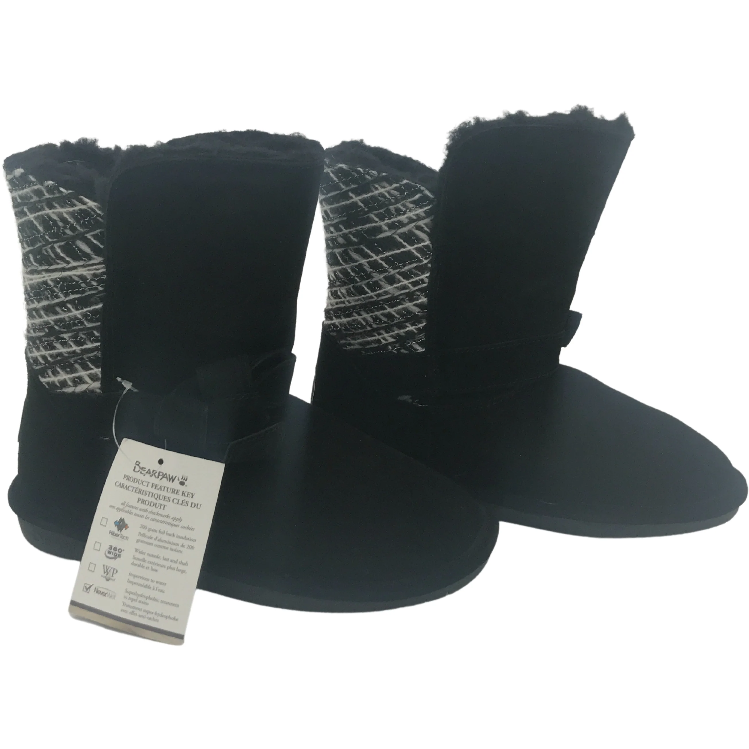 BearPaw Women's Winter Boot / Short Boot / Geneva Knitted Boot / Black / Size 8