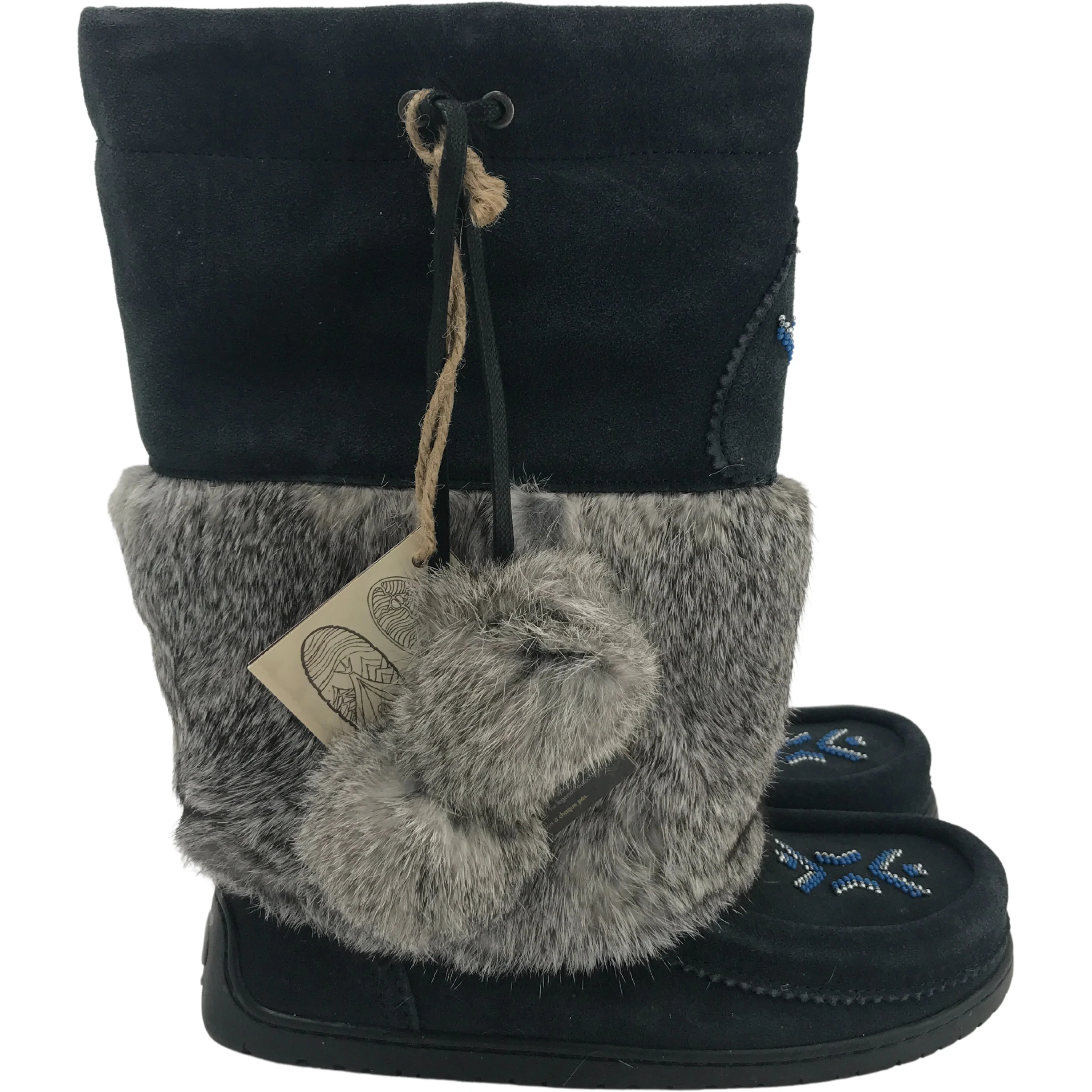 Manitobah Mukluks Women's Winter Boots / Tall Boots / Navy & Grey / Fur / Size 9