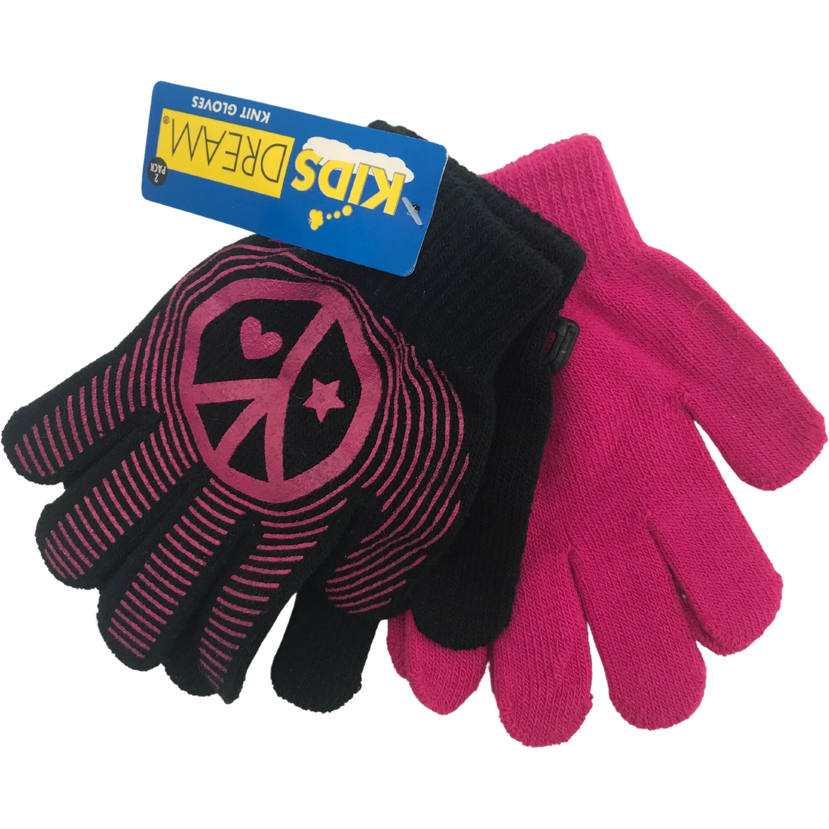 Kid's Dream Children's Winter Gloves / Girl's Gloves / Lightweight Gloves / 2 Pack / Pink & Black / One Size