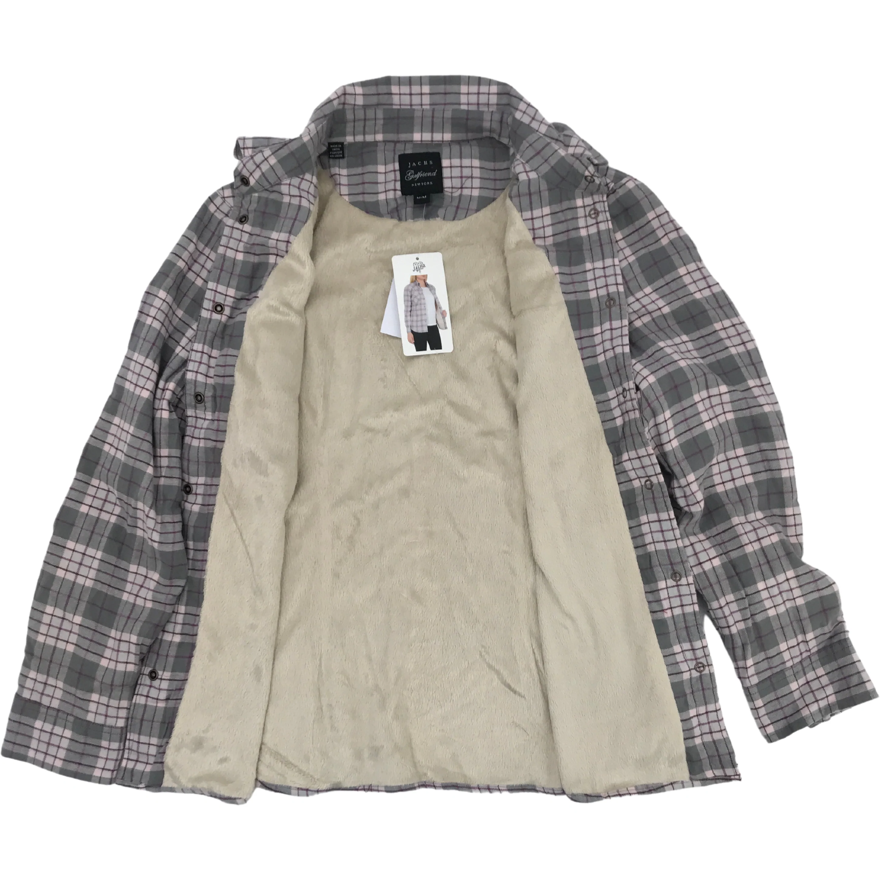 Jachs Girlfriend Women’s Button-Up Shirt / Purple Grey Plaid / Medium