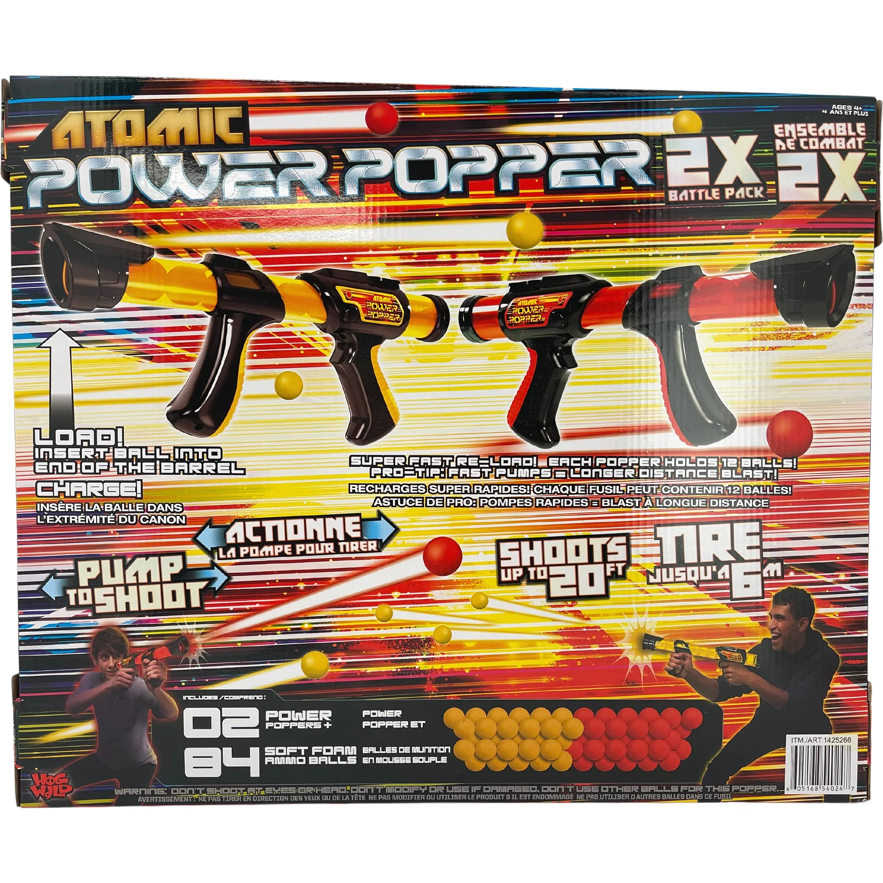 Hog Wild Atomic Power Poppers / 2X Battle Pack / Foam Projectiles / Yellow & Red **DEALS**