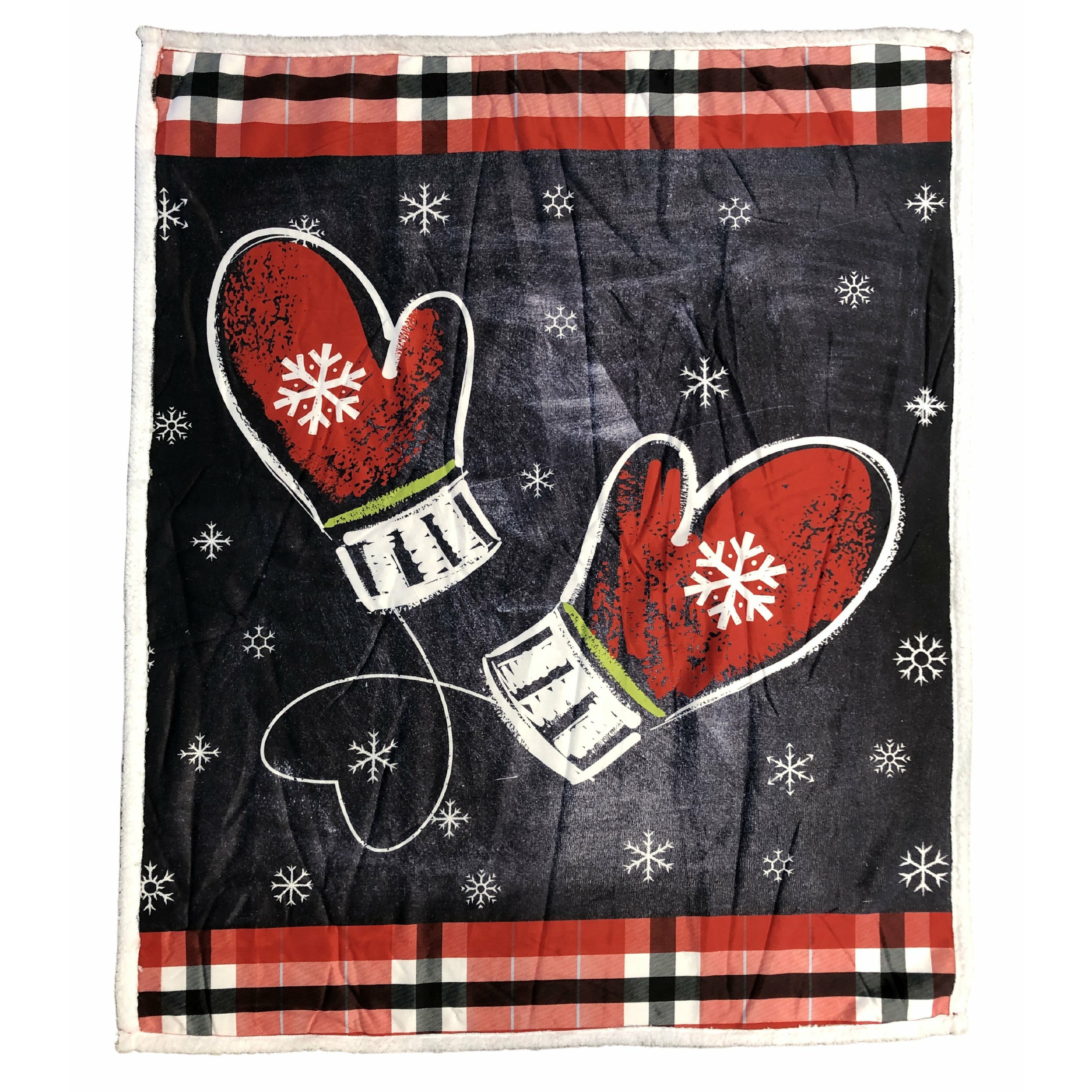 Safdie Holiday Sherpa Throw Blanket / Mittens / Winter Theme / 48" x 60"