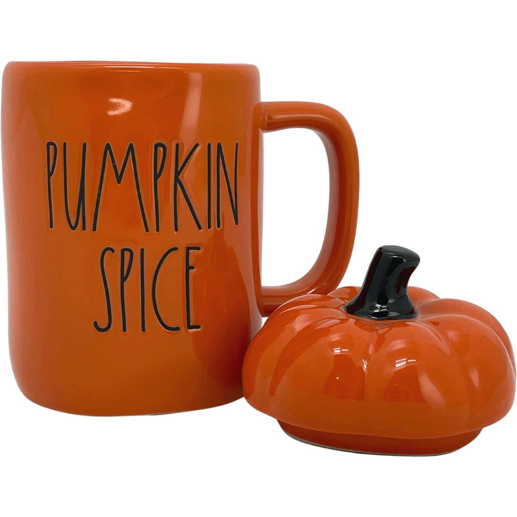 Rae Dunn "Pumpkin Spice" Coffee Mug / Ceramic Mug with Pumpkin Topper / Orange & Black