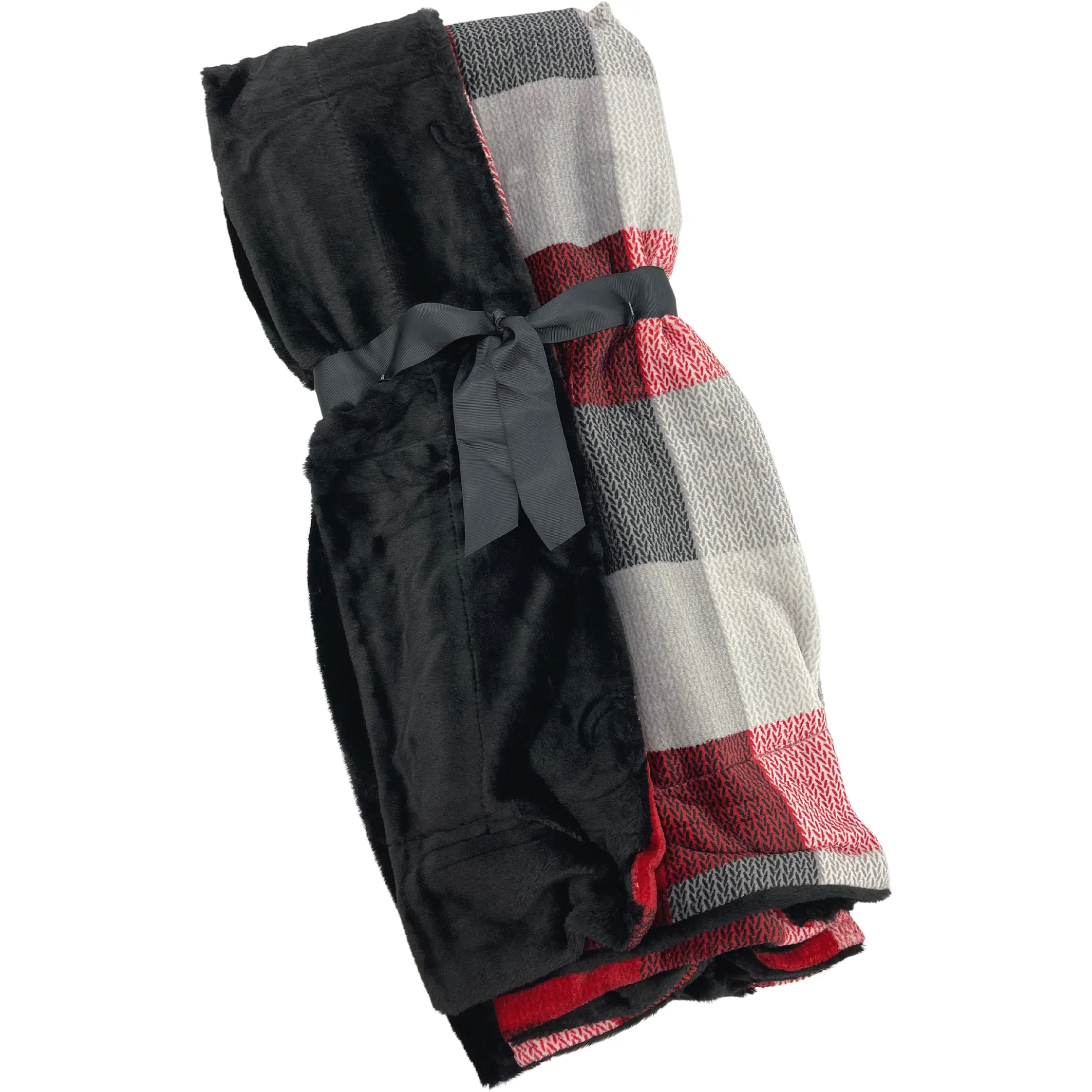 Safdie Plaid Throw Blanket / Red & Grey / 48" x 60" / Couch Throw Blanket / Super Soft