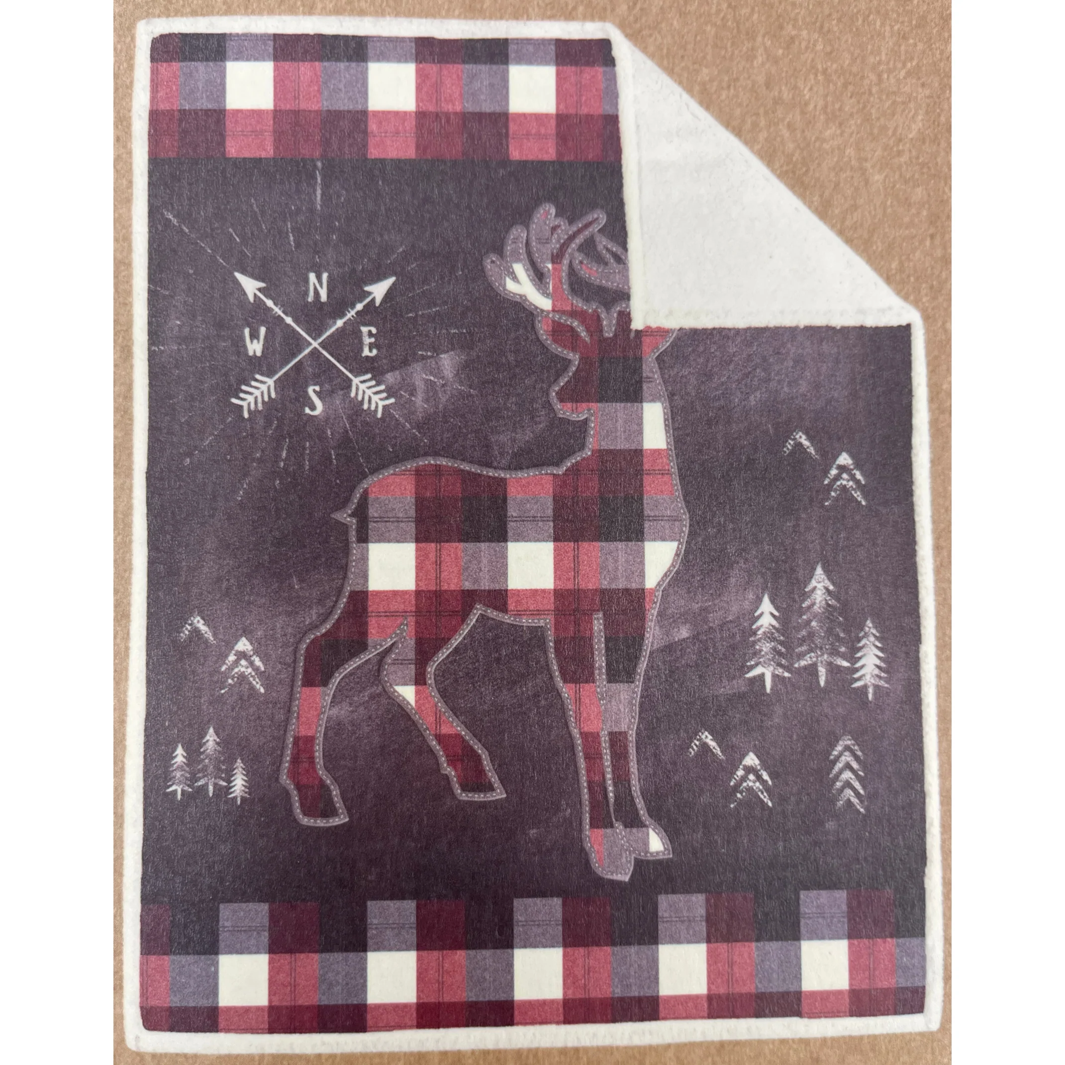 Safdie Photoreal Throw with Sherpa Back / Holiday Blanket / Reindeer / 48" x 60"