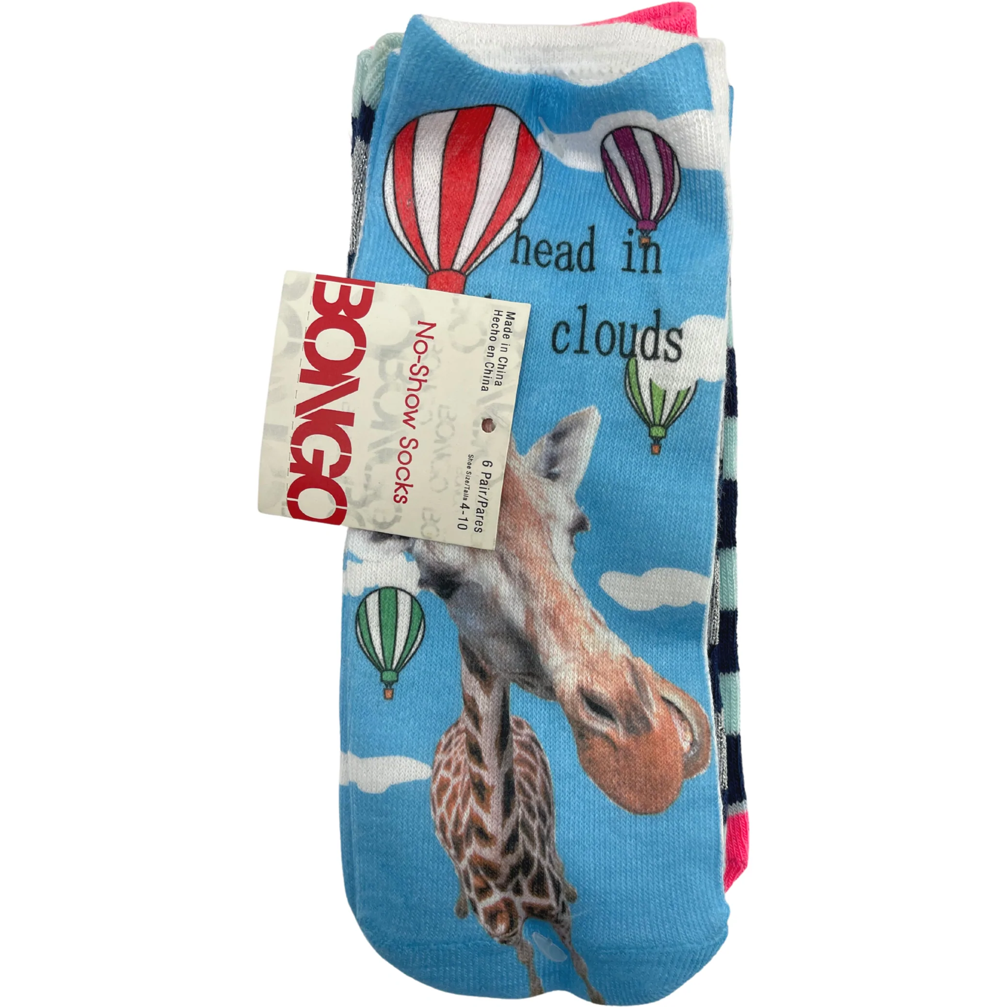 Bongo Women's Socks / No Show Socks / 6 Pairs / Fun Patterns & Designs / Shoe Size 4-10