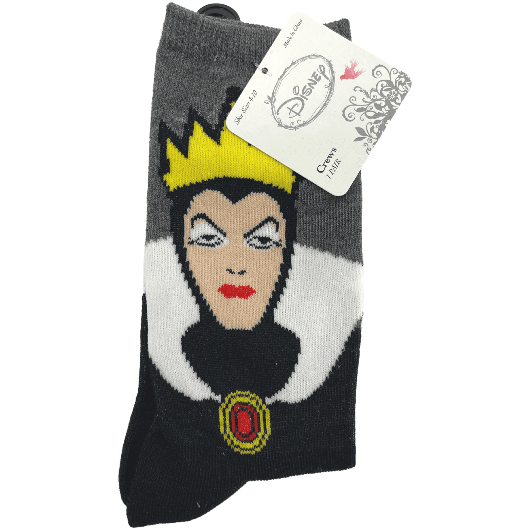 Disney Women's Socks / Crew Socks / 1 Pair / Evil Queen from Snow White / Shoe Size 4-10
