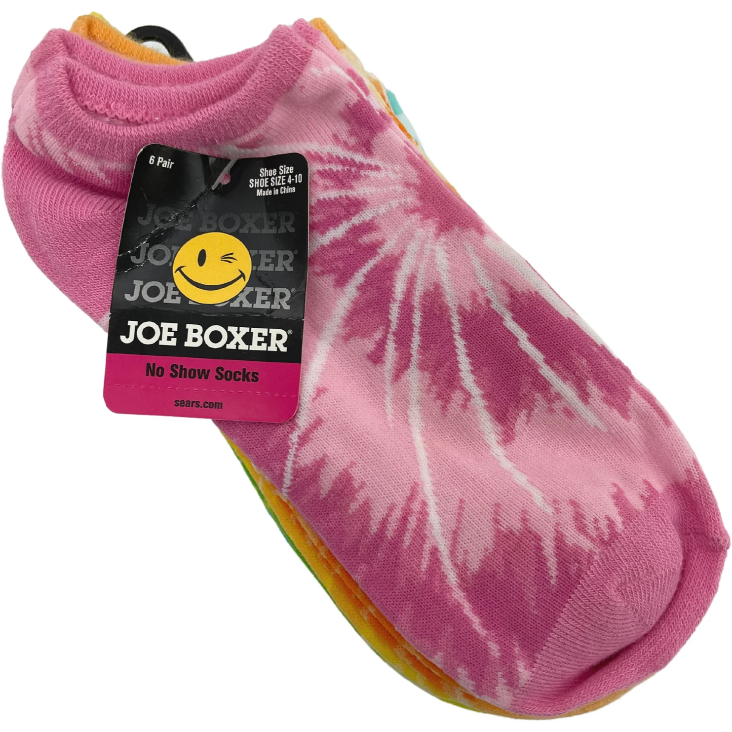 Joe Boxer Women's Socks / No Show Socks / 6 Pairs / Tie-Dye Pattern / MultiColour Pack / Shoe Size 4-10