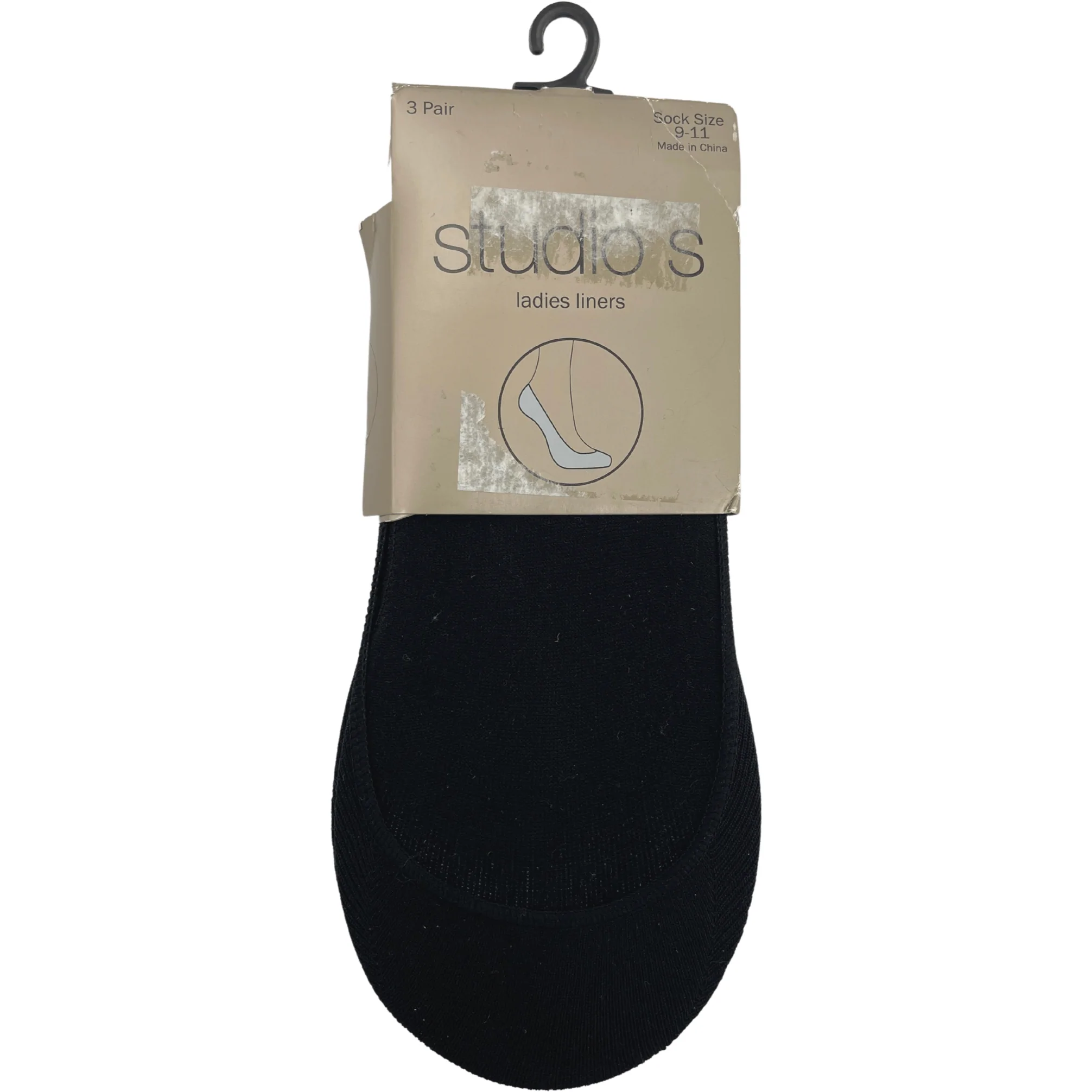 Studio S Women's Liners / No Show Sock Liner / Black / 3 Pairs / Shoe Size 9-11 **No Tags**