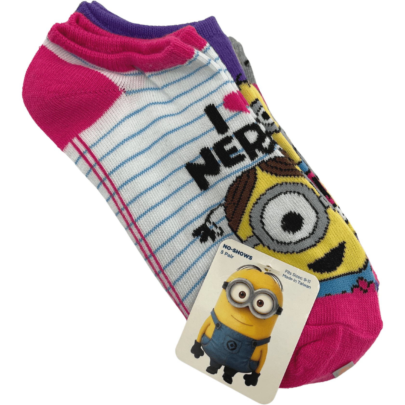 Nickelodeon Minions Women's Socks / No Show Socks / 5 Pairs / Pre-Teen Socks / Bright Colours / Shoe Size 9-11