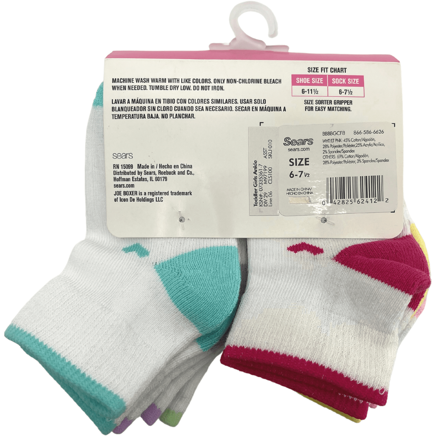 Joe Boxer Toddler Girl's Socks / Anklet Socks / 6 Pairs / Multicolour Pack / Various Sizes