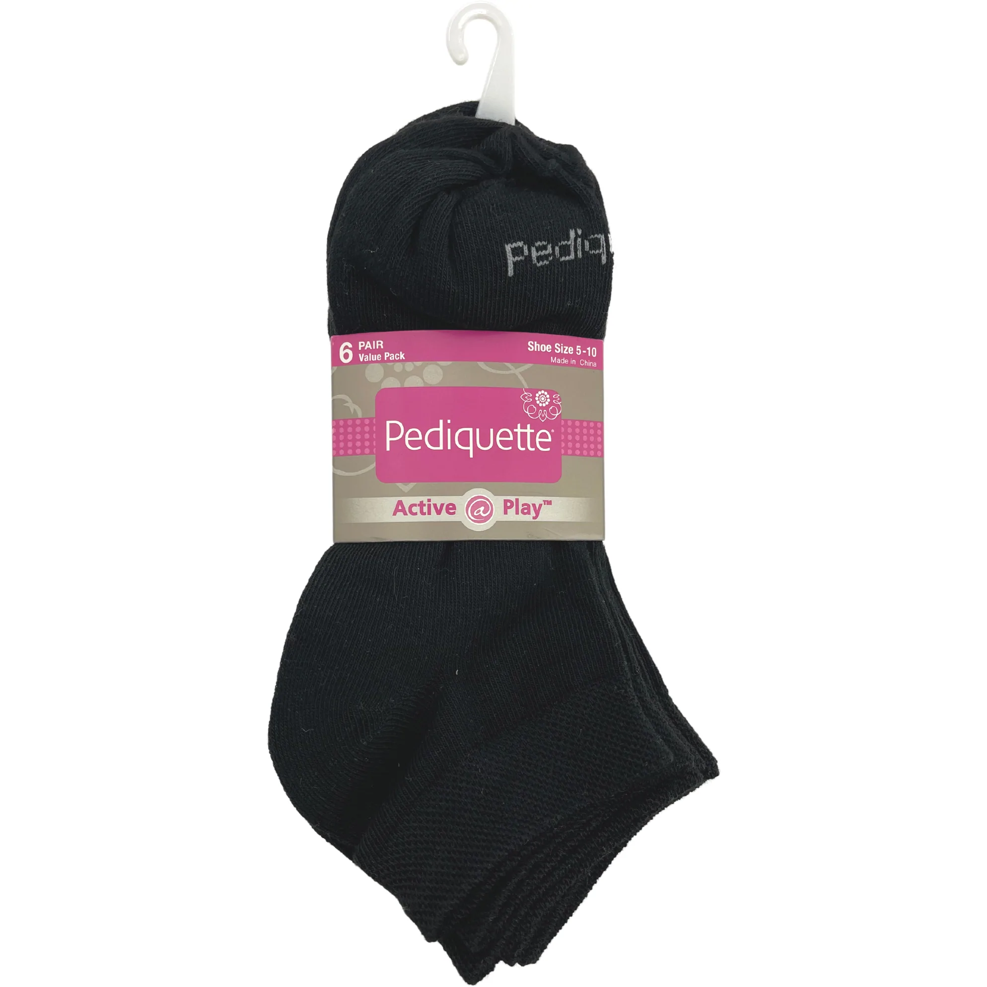 Pediquette Women's Socks / Ankle Socks / 6 Pairs / Black / Shoe Size 5-10