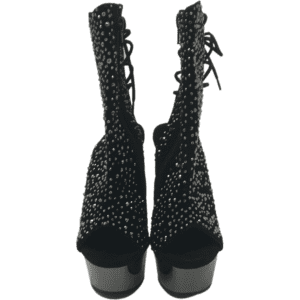 Pleaser Women's Delight Black Velvet Pewter Chrome Boots / Size 7M / Open Toe / Lace-up / **No Tags**