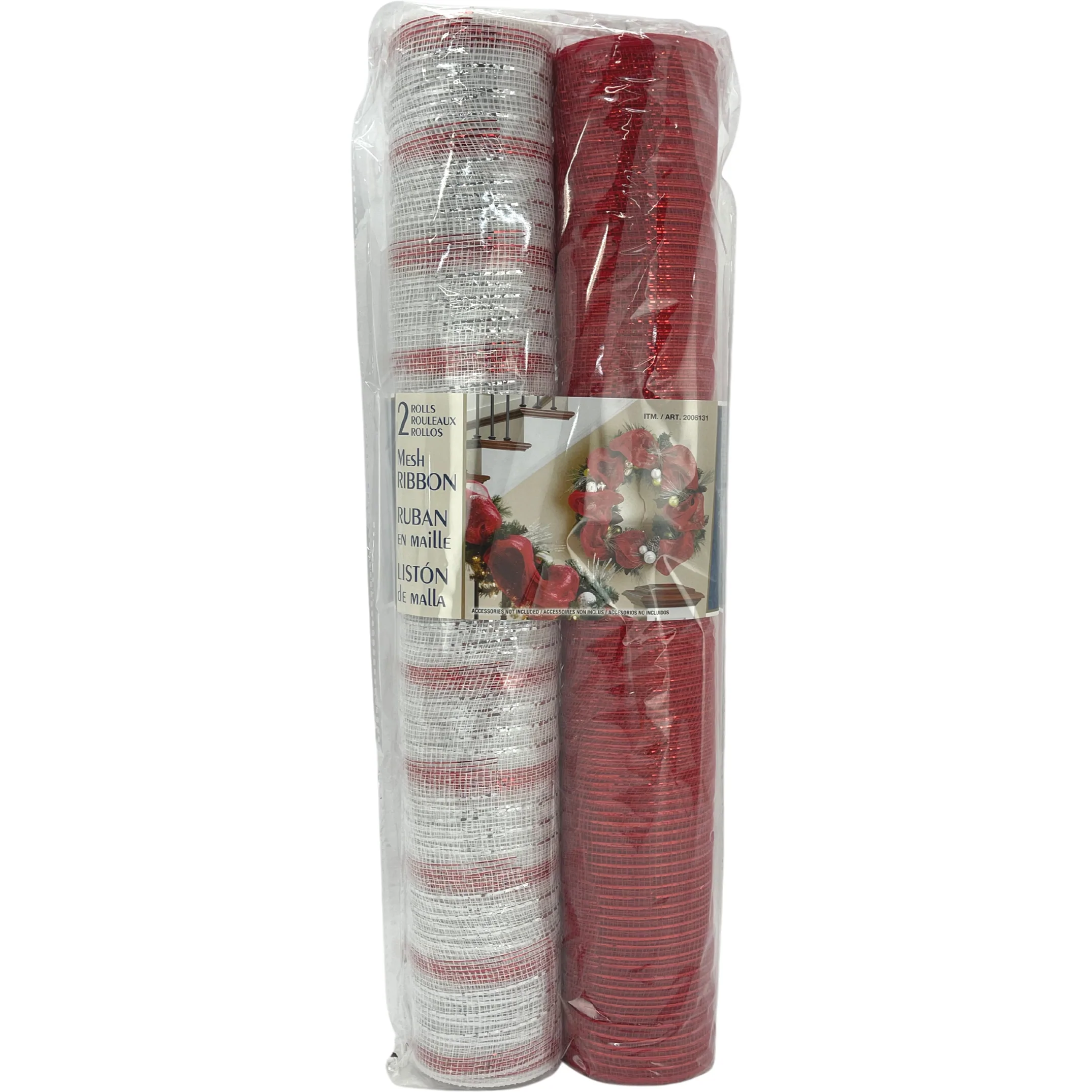 Decorative Christmas Garland / 2 Pack / Mesh / 20 Yards by 20.5 Inches / Red & Stripes