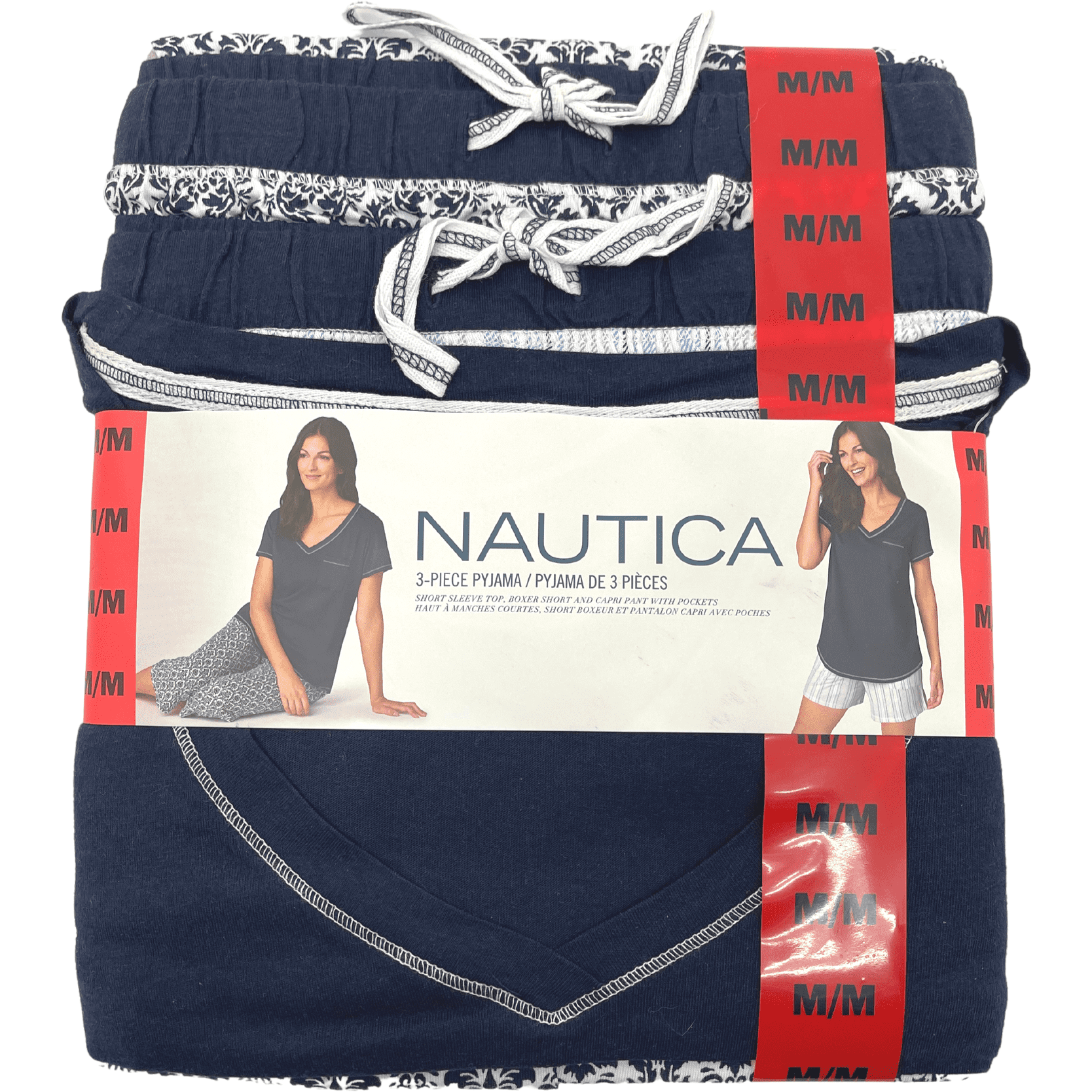 Nautica Women's Pyjama Set / 3 Piece Set / Navy & White / Size Medium **No Tags**