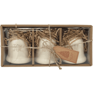 Rae Dunn Christmas Ornaments / Set of 3 Holiday Bells / White & Gold / Joy, Peace, Love