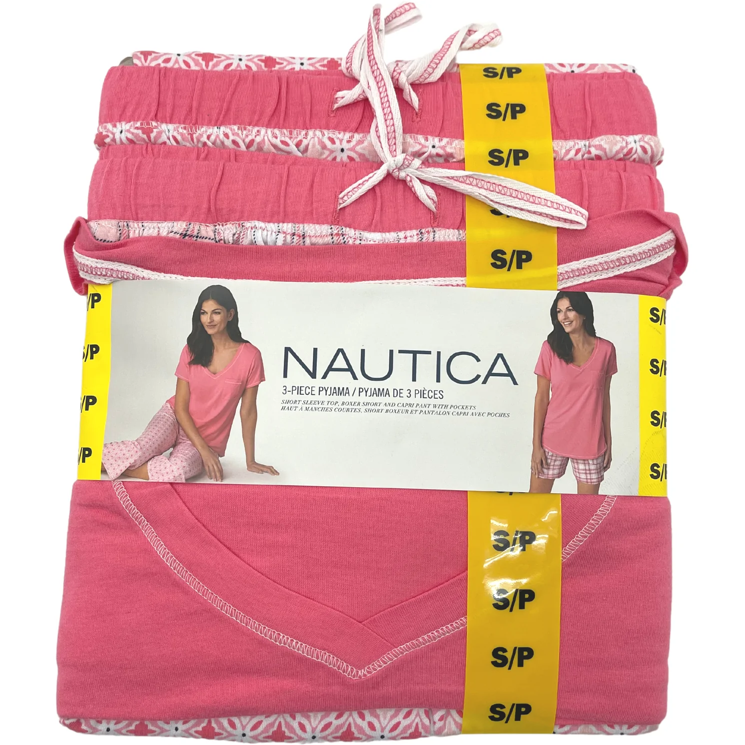 Nautica Women's Pyjama Set / 3 Piece Set / Pink & White / Size Small **No Tags**